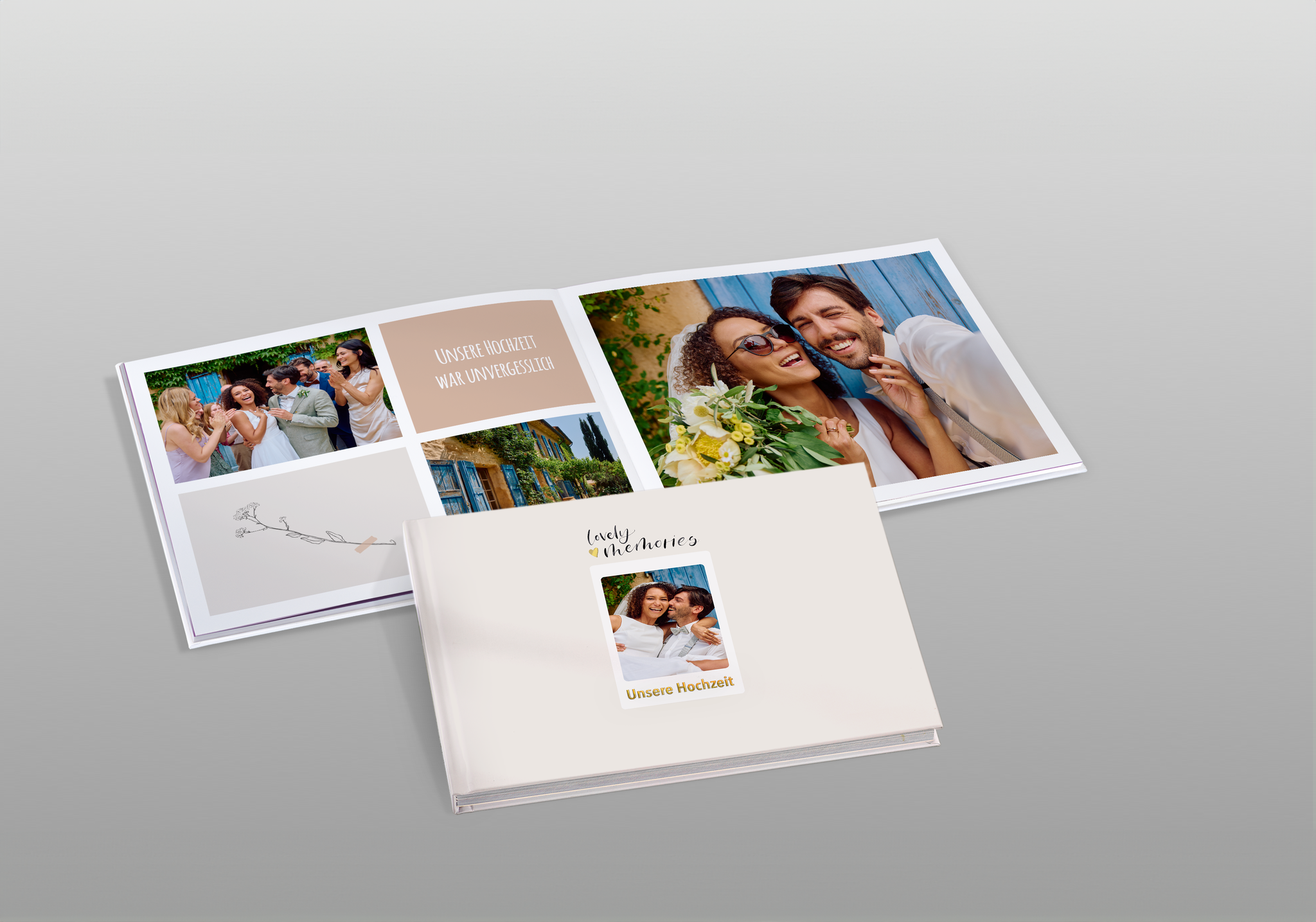 Ein Pixum Fotobuch mit der Vorlage "Lovely Memories by youdiful" um ein Fotobuch von der Hochzeit zu gestalten.