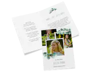 Danksagungskarte zur Kommunion mit Foto und grünen Ranken Danksagungskarte zur Kommunion mit Bildern eines Mädchen und grünen Ranken.
