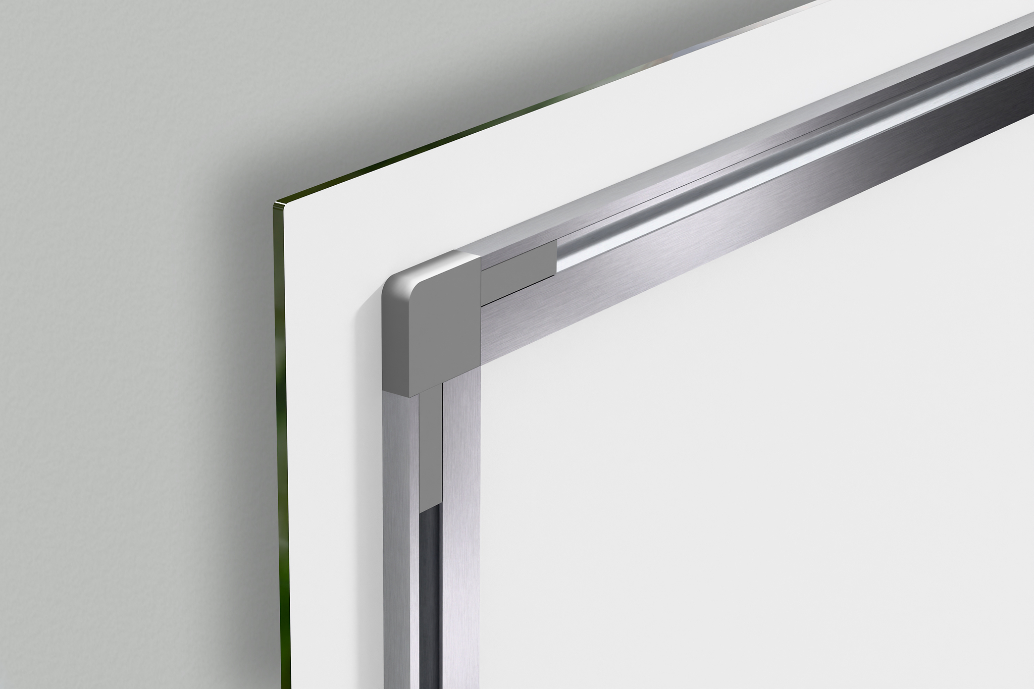 Rückseite eines Acrylglasbild mit Schienensystem zur Aufhängung.