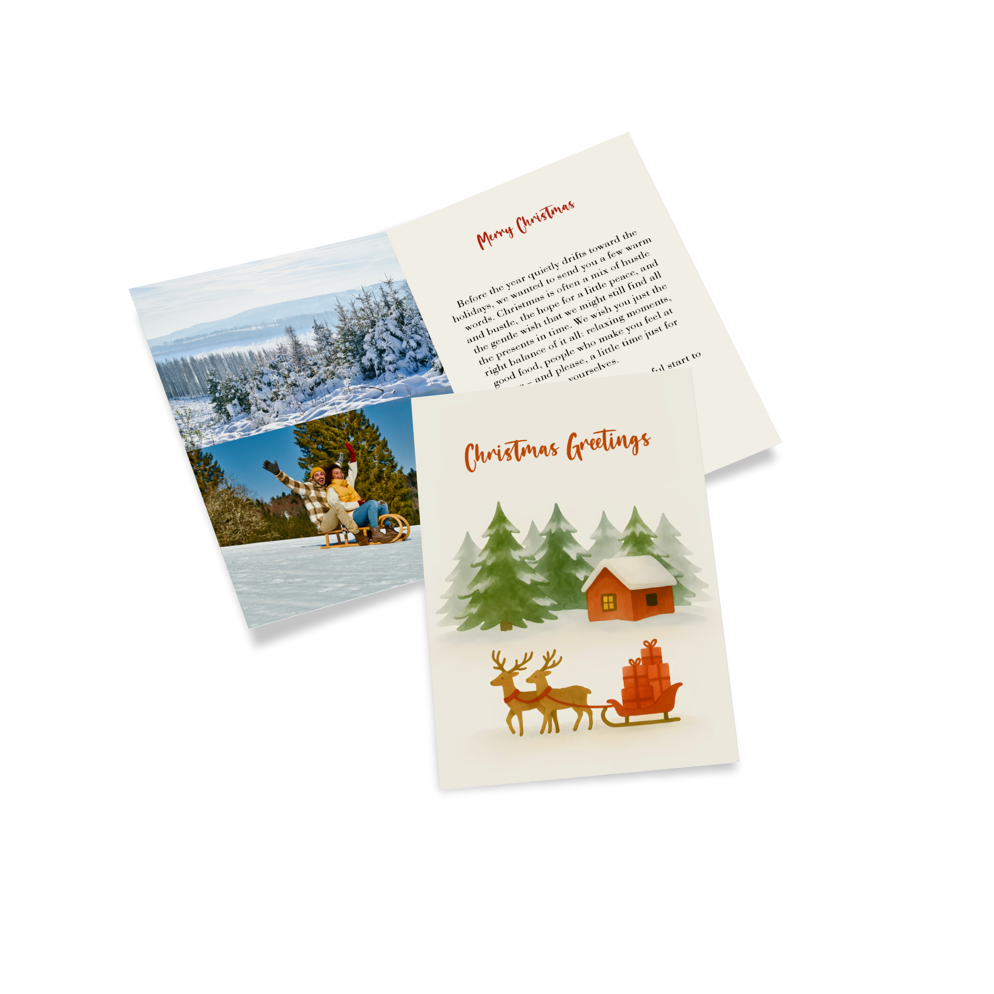 Carte de Noël personnalisée avec la photo d’un couple à la neige.