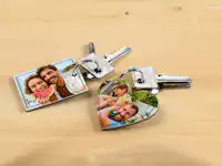 Schlüsselanhänger Rechteck und Herzform Schlüsselanhänger in Rechteck und Herzform mit sommerlichen Familienbildern