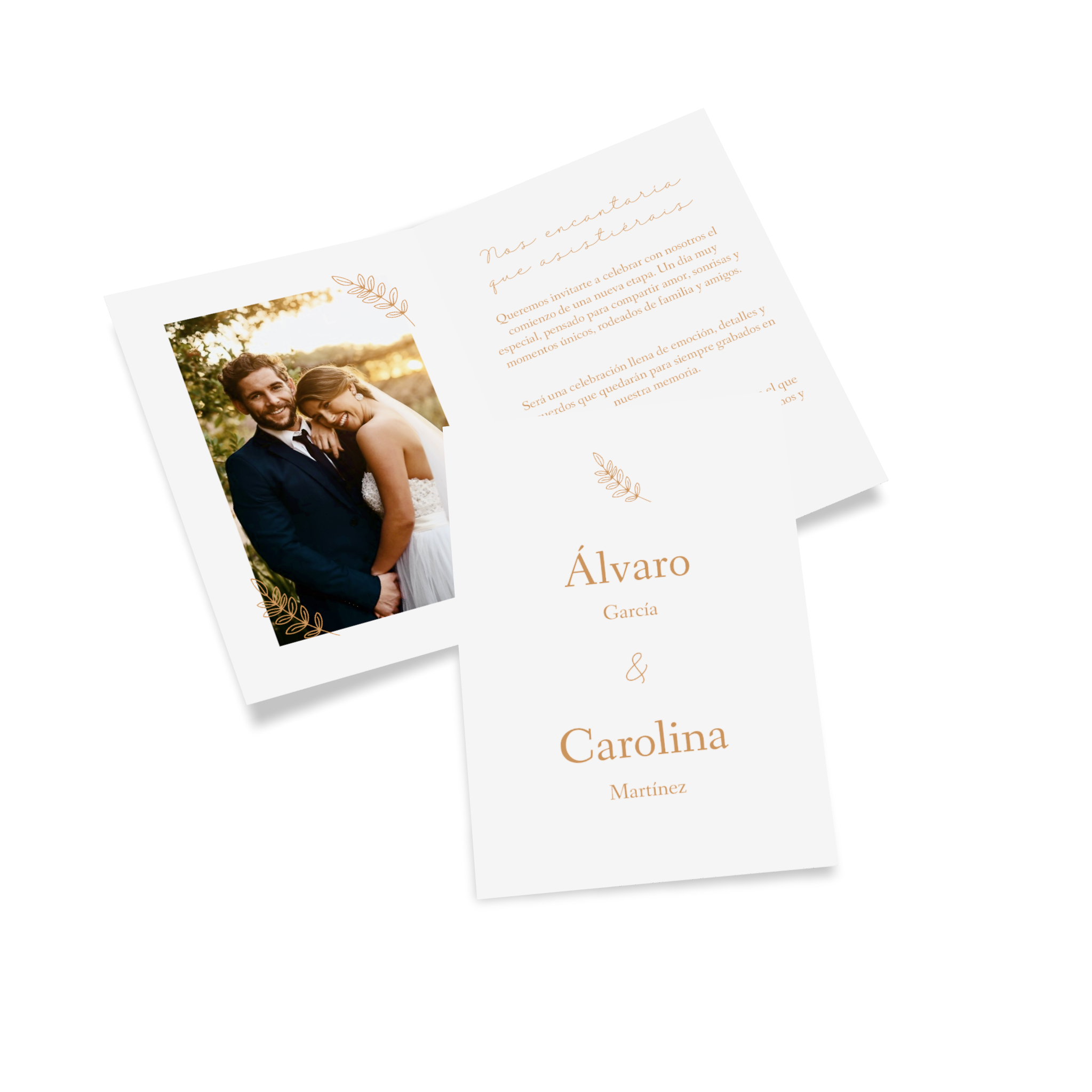 Tarjeta plegable como tarjeta de invitación de boda con la foto de la pareja 