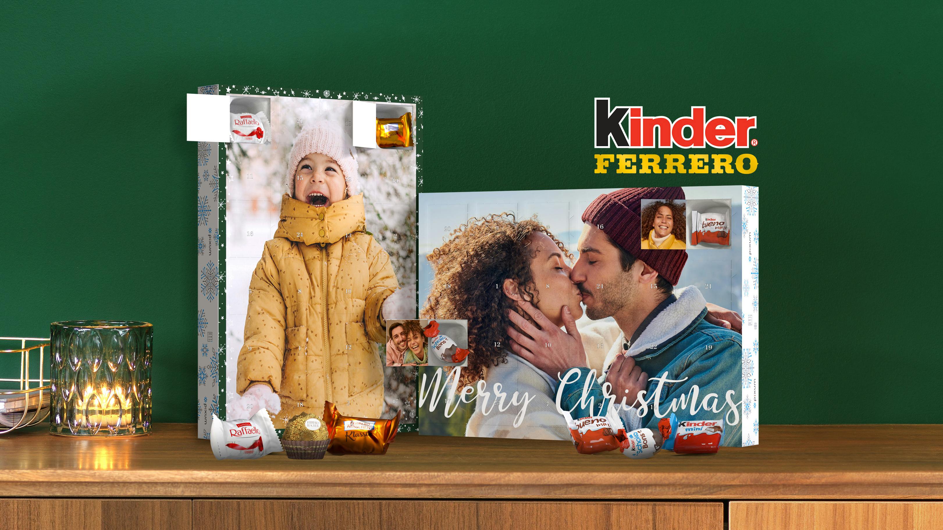Foto-Adventskalender mit Schokolade von Kinder und mit Ferrero Pralinen gestalten
