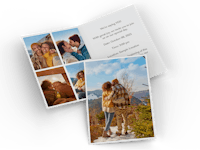 Diseña una tarjeta con foto como invitación de boda Dos tarjetas con fotos de pareja están una al lado de la otra.