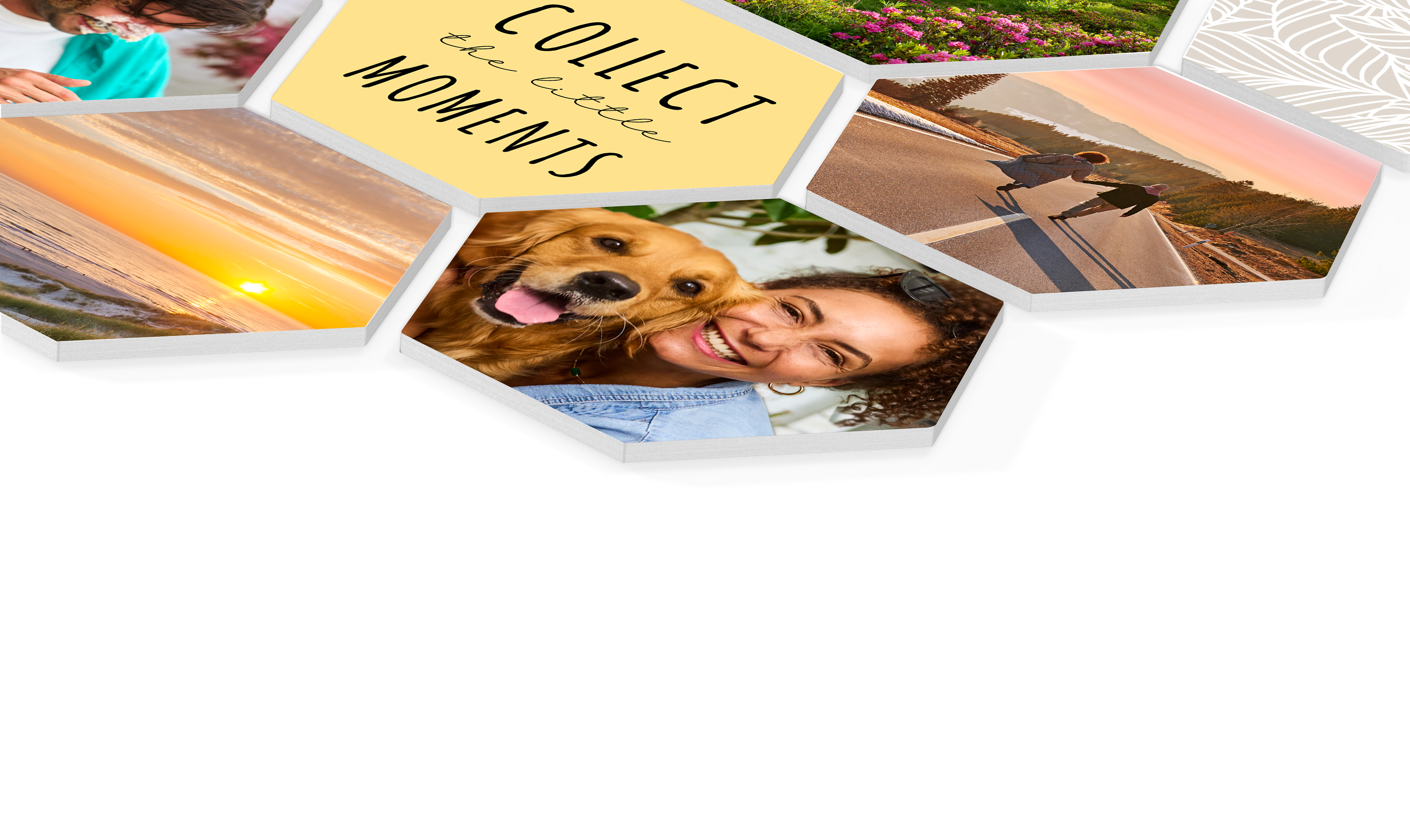 Tiles en format "hexagone" personnalisés avec des photos estivales