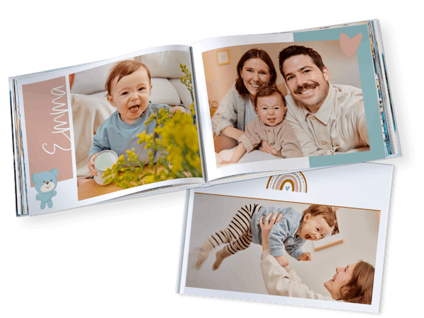 Fotoalbum baby med en bild på en familj