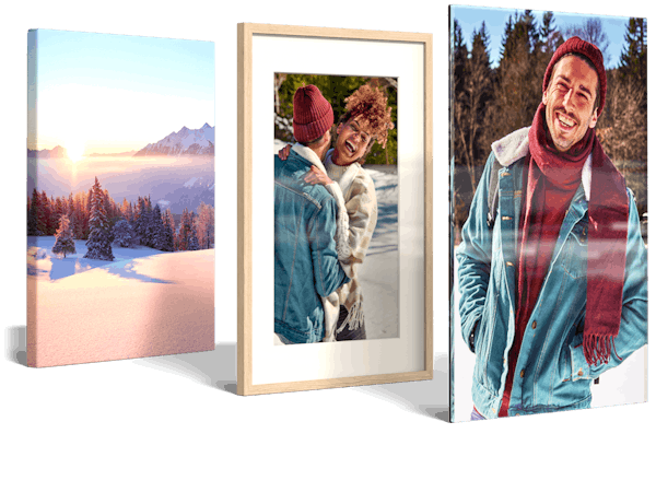 3 tableaux photo Pixum sur différents matériaux avec des photos hivernales