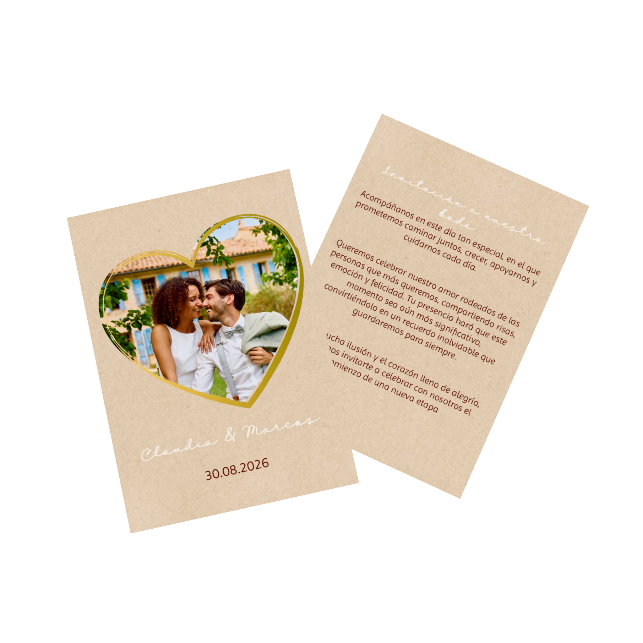 Tarjeta de boda personalizada con la foto de la pareja y texto
