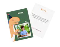 Dankeskarte zur Einschulung mit Dino Design Dankeskarte zur Einschulung mit Dino Design und Foto auf der Vorderseite sowie personalisiertem Text auf der Rückseite.