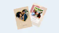 Bedankkaartjes met en zonder foto Twee bedankkaartjes met foto liggen op elkaar.