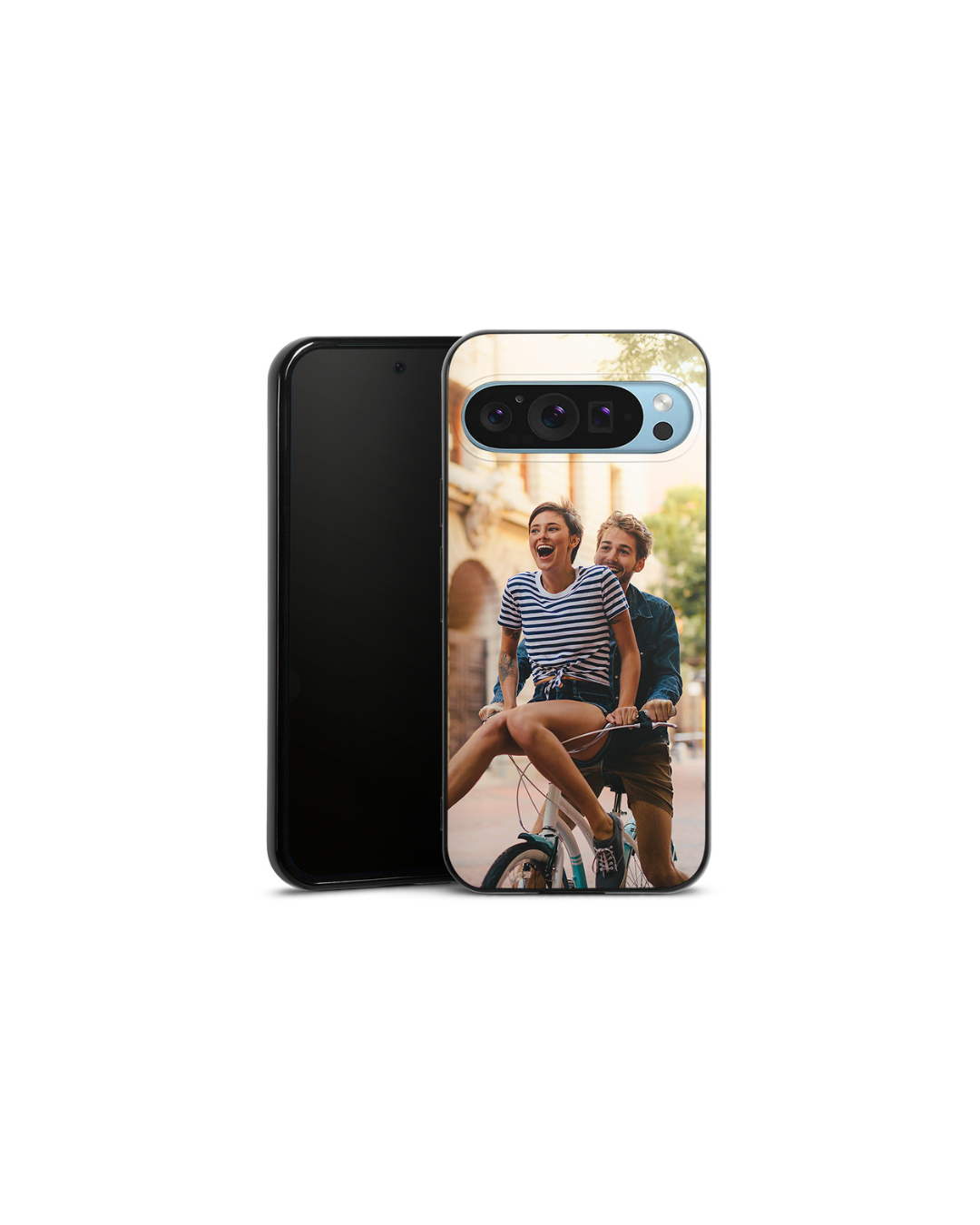 Silicone Slim-Case für das Google Pixel 9 mit dem Bild von einem Pärchen auf Fahrrädern