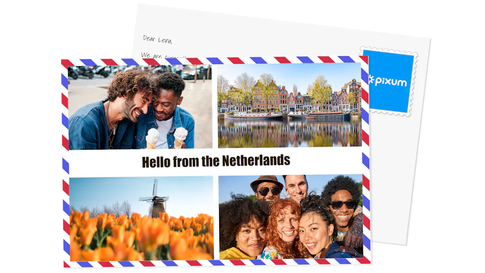 Postal de la app Pixum con diseño