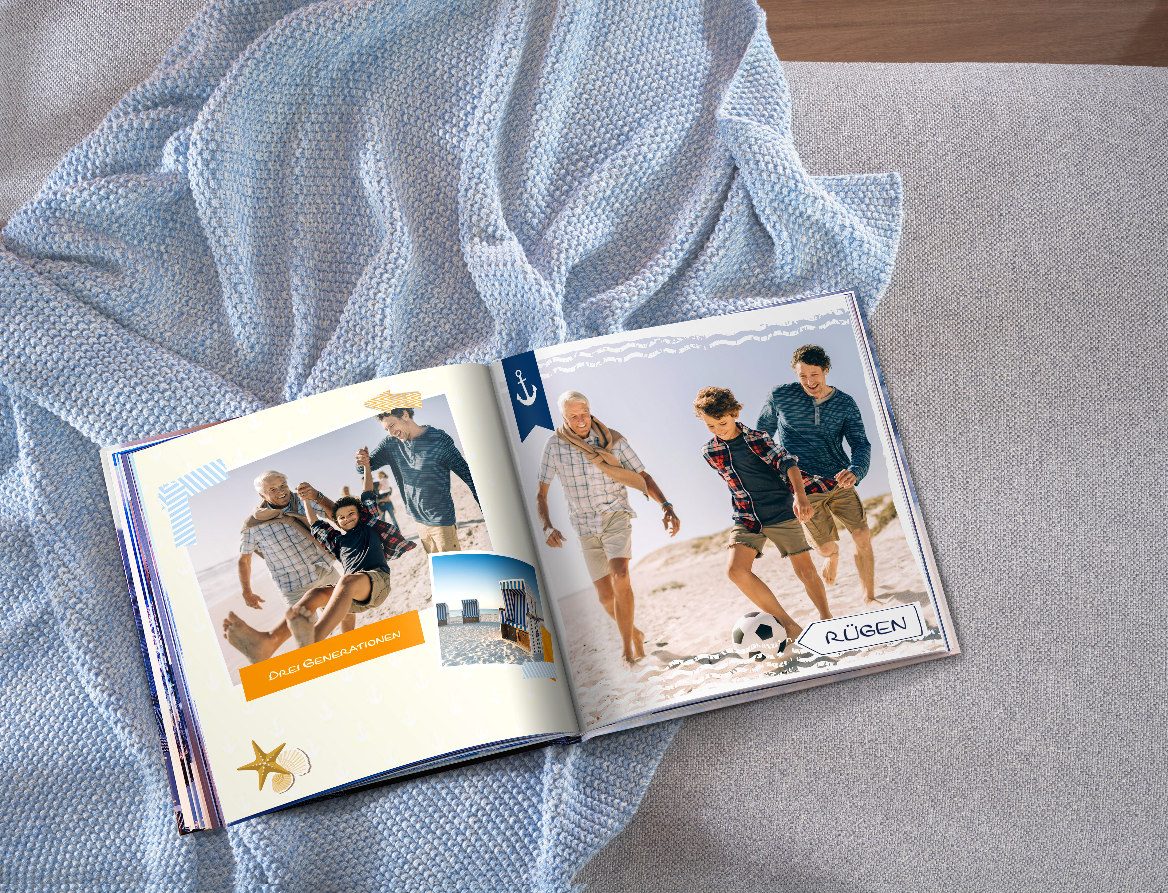 Livre photo de famille avec des photos de vacances à la plage