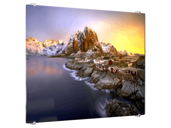 Animatie van een foto op acrylglas met een landschapsfoto