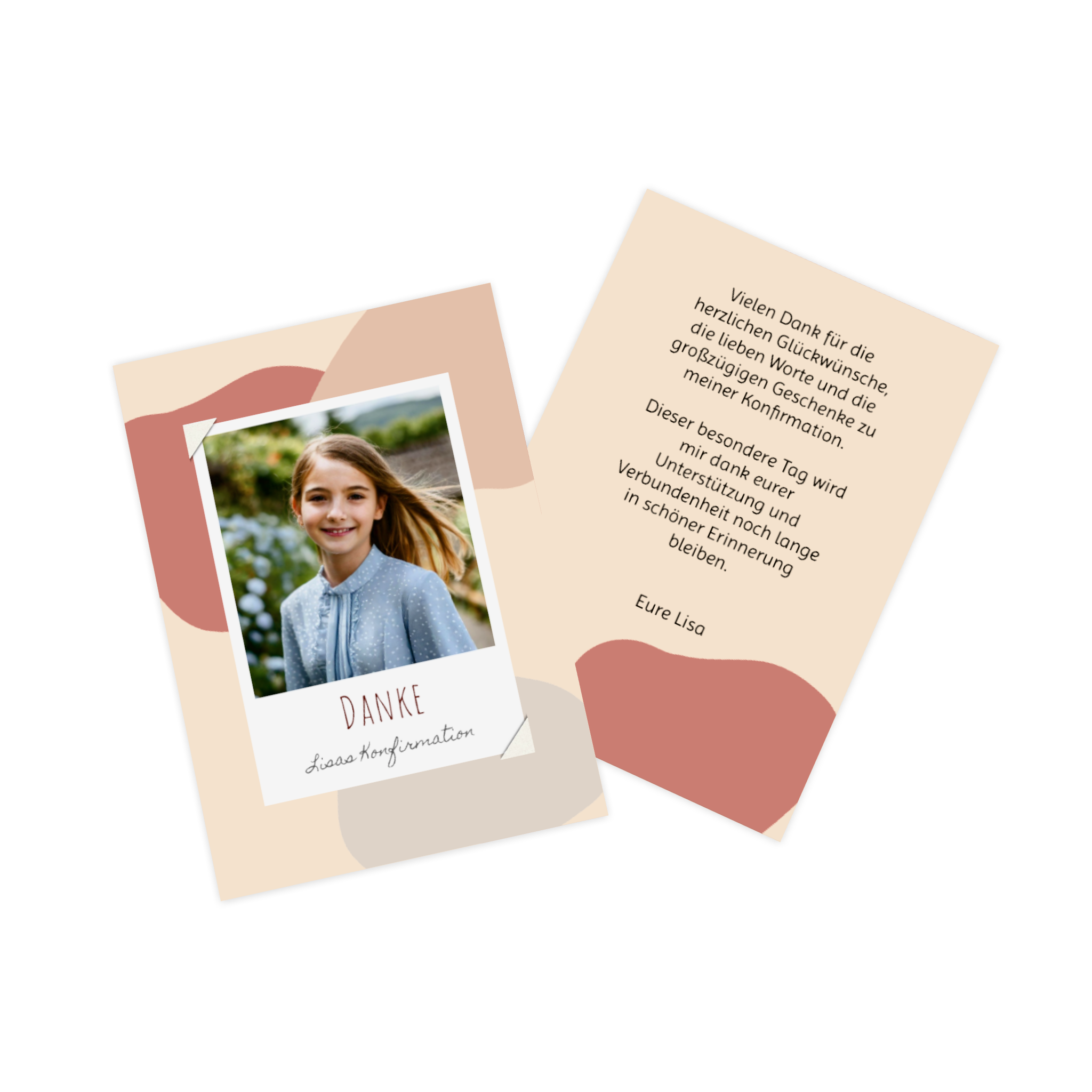 Bunte Foto-Danksagungskarte zur Konfirmation.