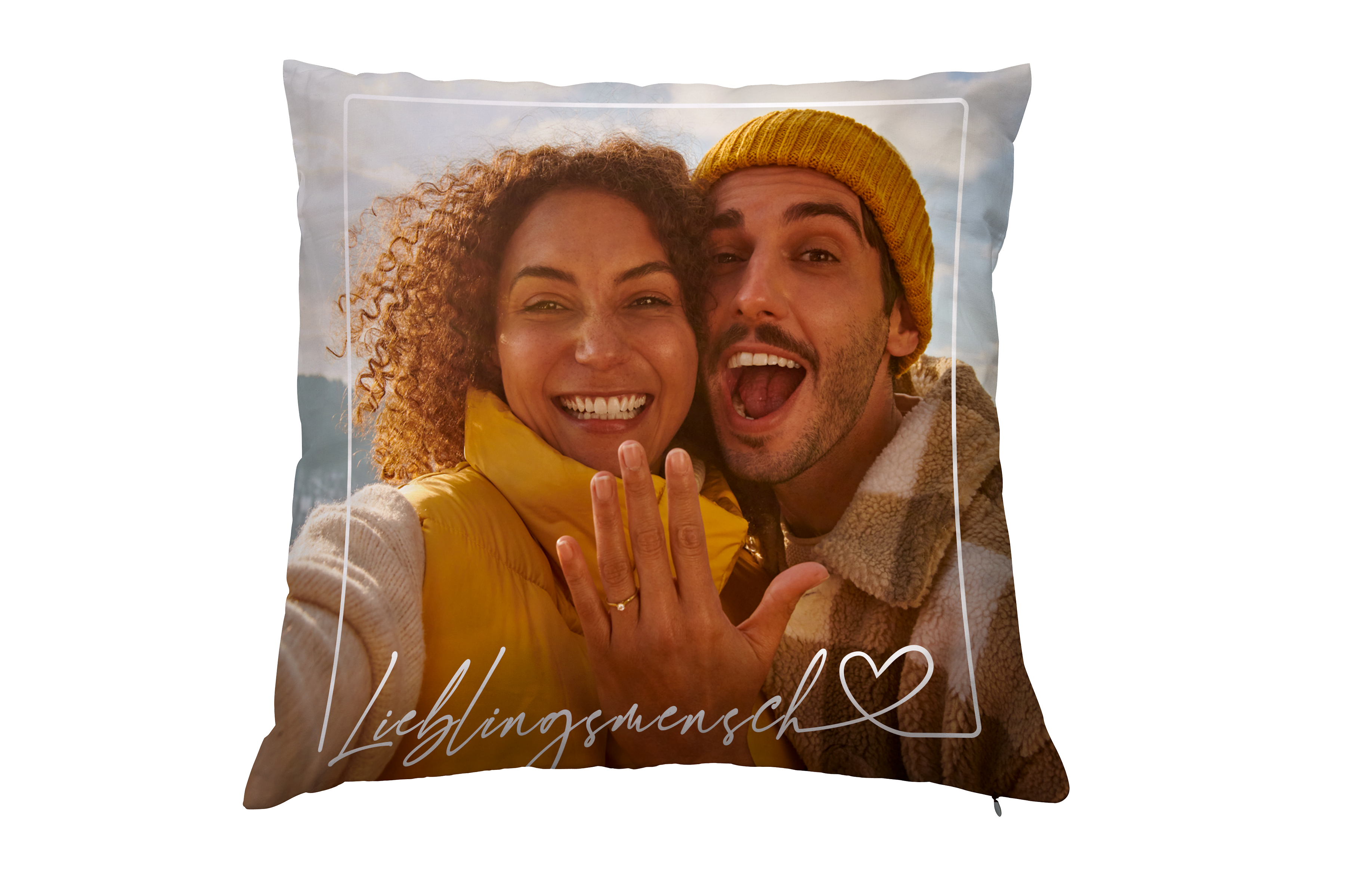 Fotokissen mit Pärchen-Bild und Design.