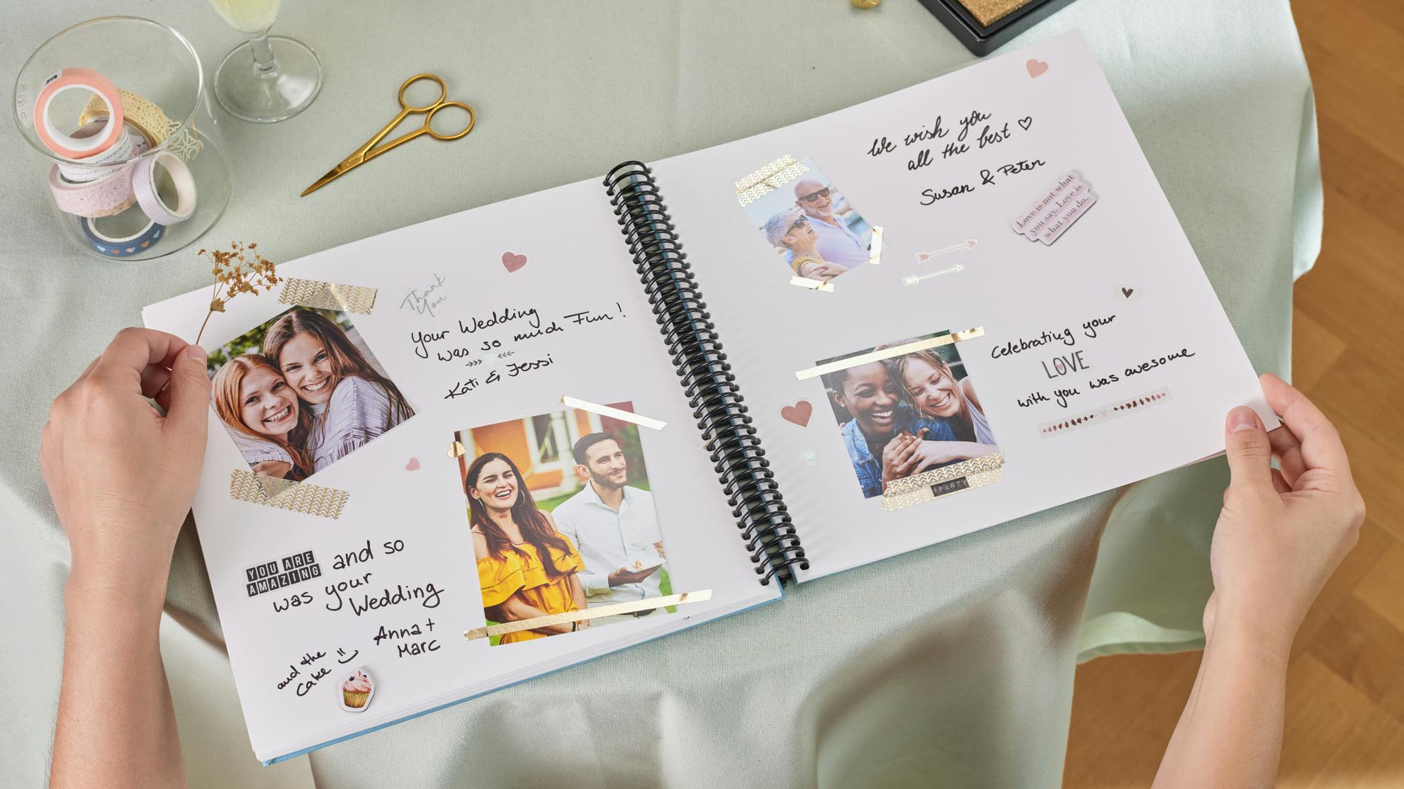 Pixum Scrapbook als Gästebuch mit Motiven einer Hochzeit