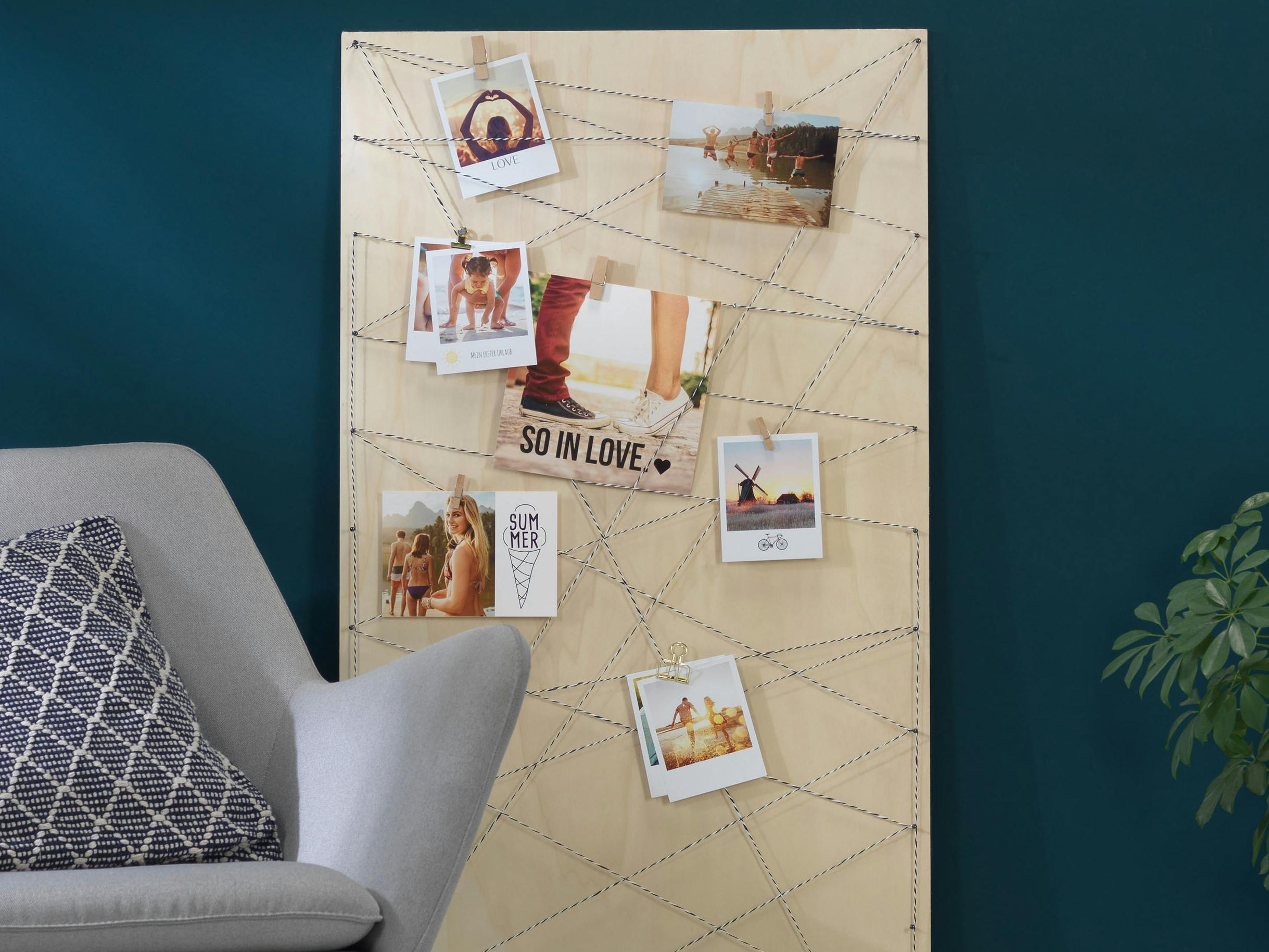 Photo pinboard with retro prints