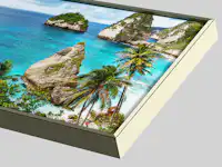 Crear lienzo con foto y marco flotante Lienzo con la foto de un paisaje y un marco flotante de madera color crema