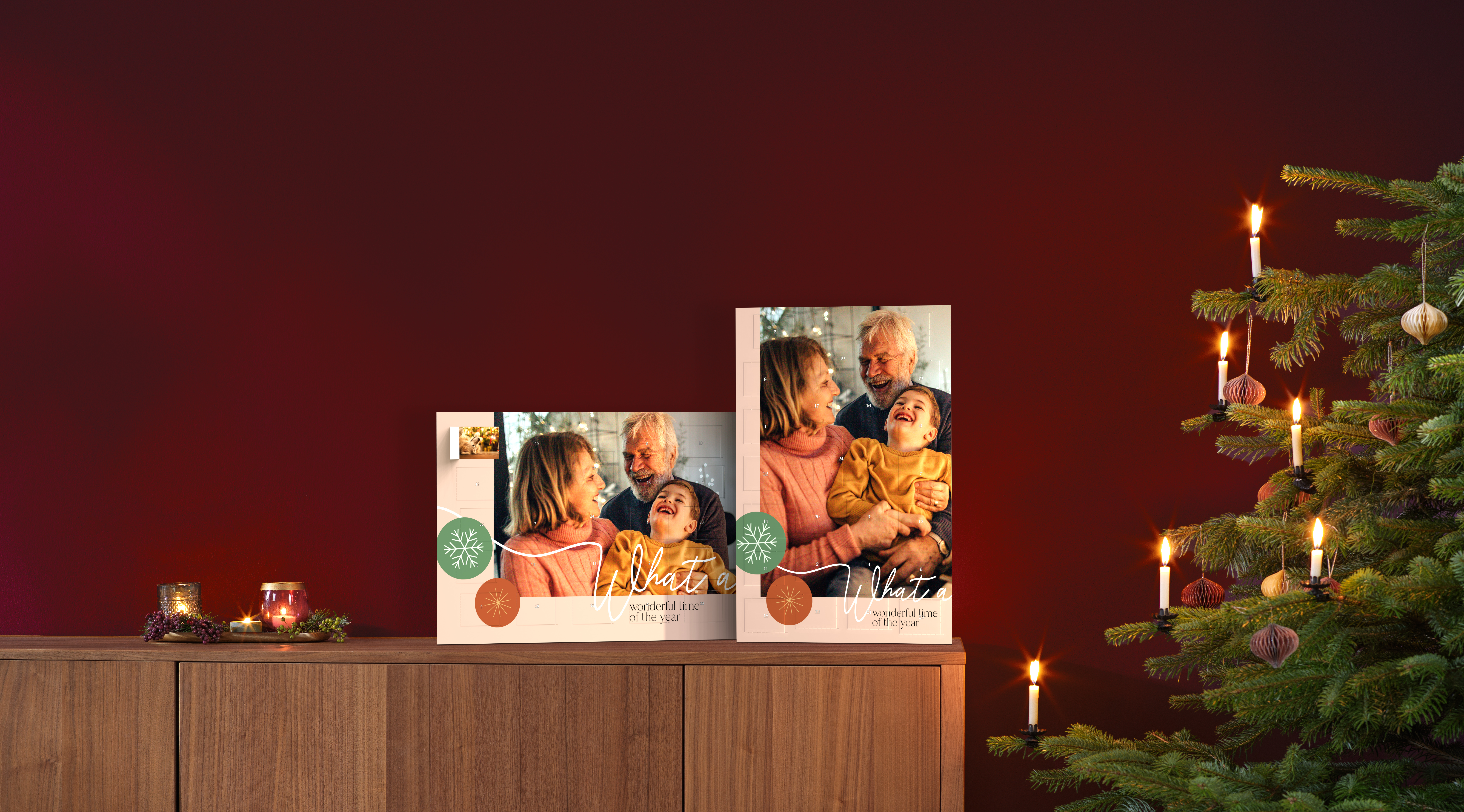 Adventskalender mit Foto von Oma und Opa mit Enkelkind im Ambiente