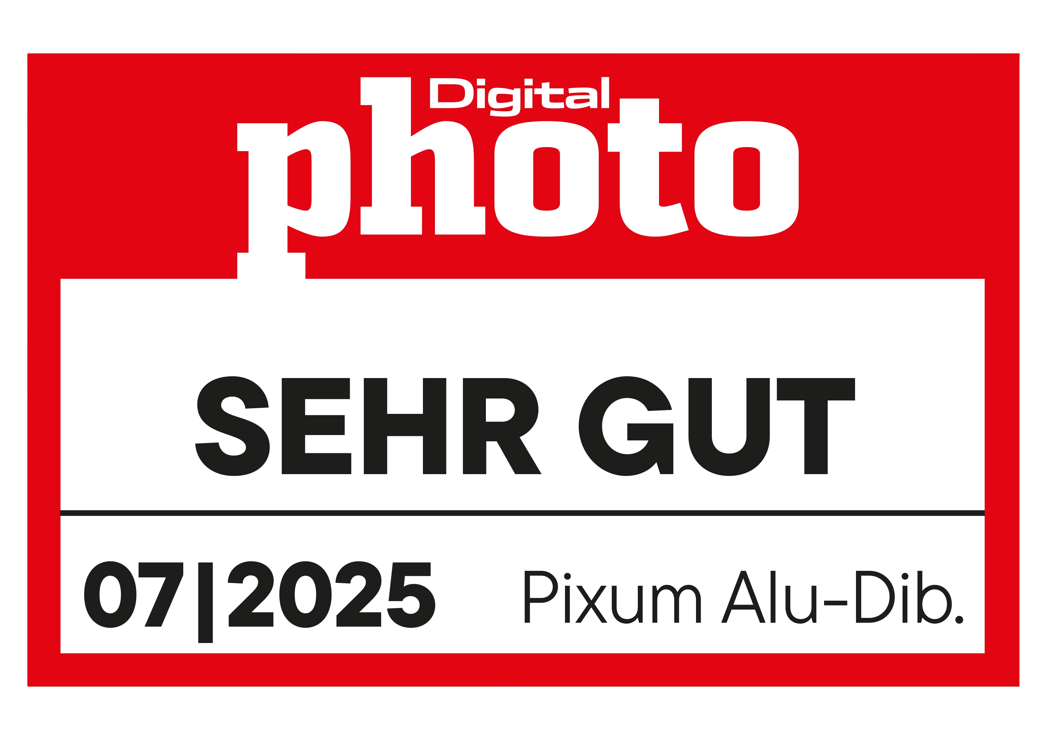 "Sehr gut" von DigitalPHOTO für das Pixum Alu-Dibond