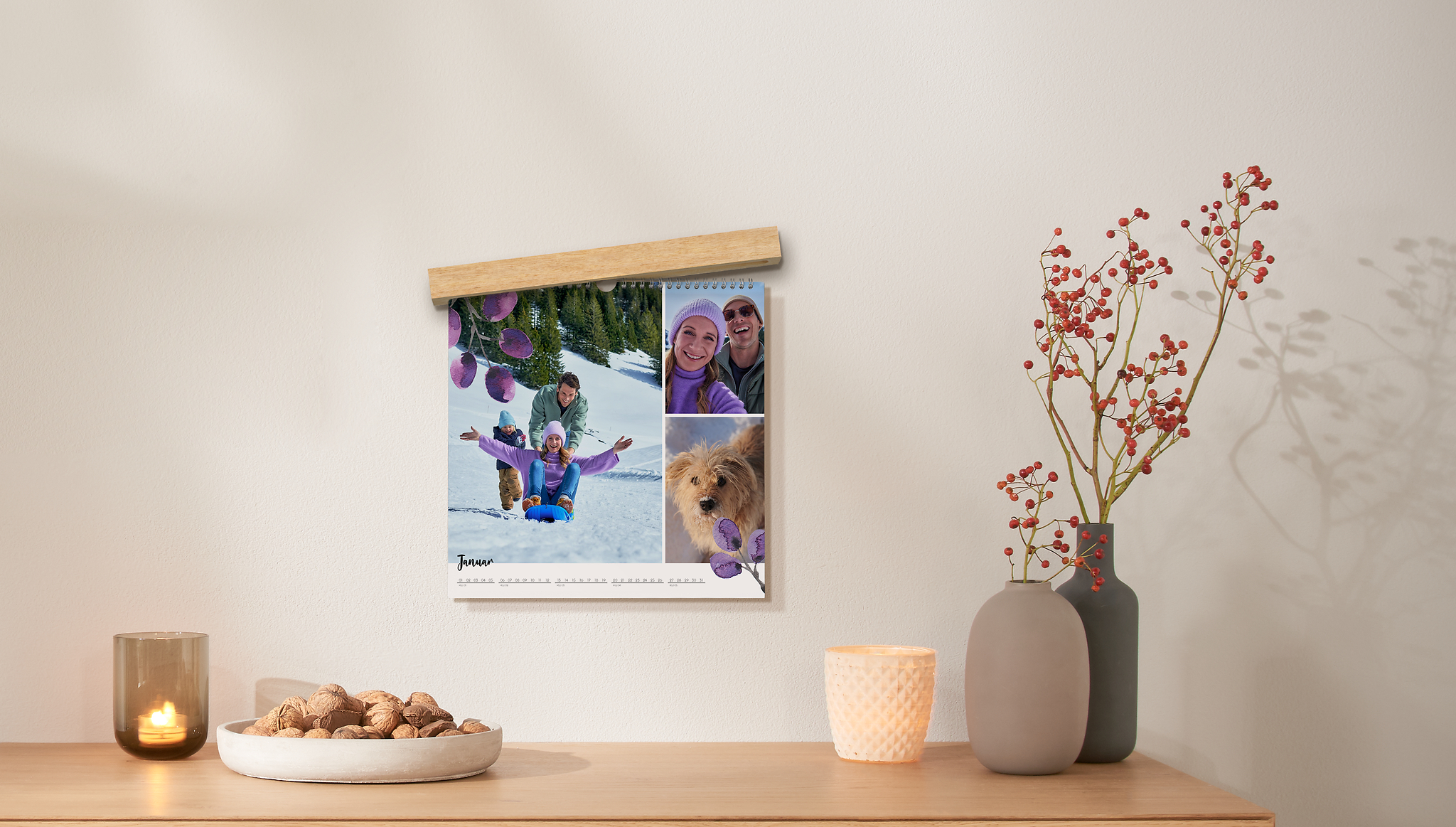 Calendrier photo carré avec photos hivernales d'un couple