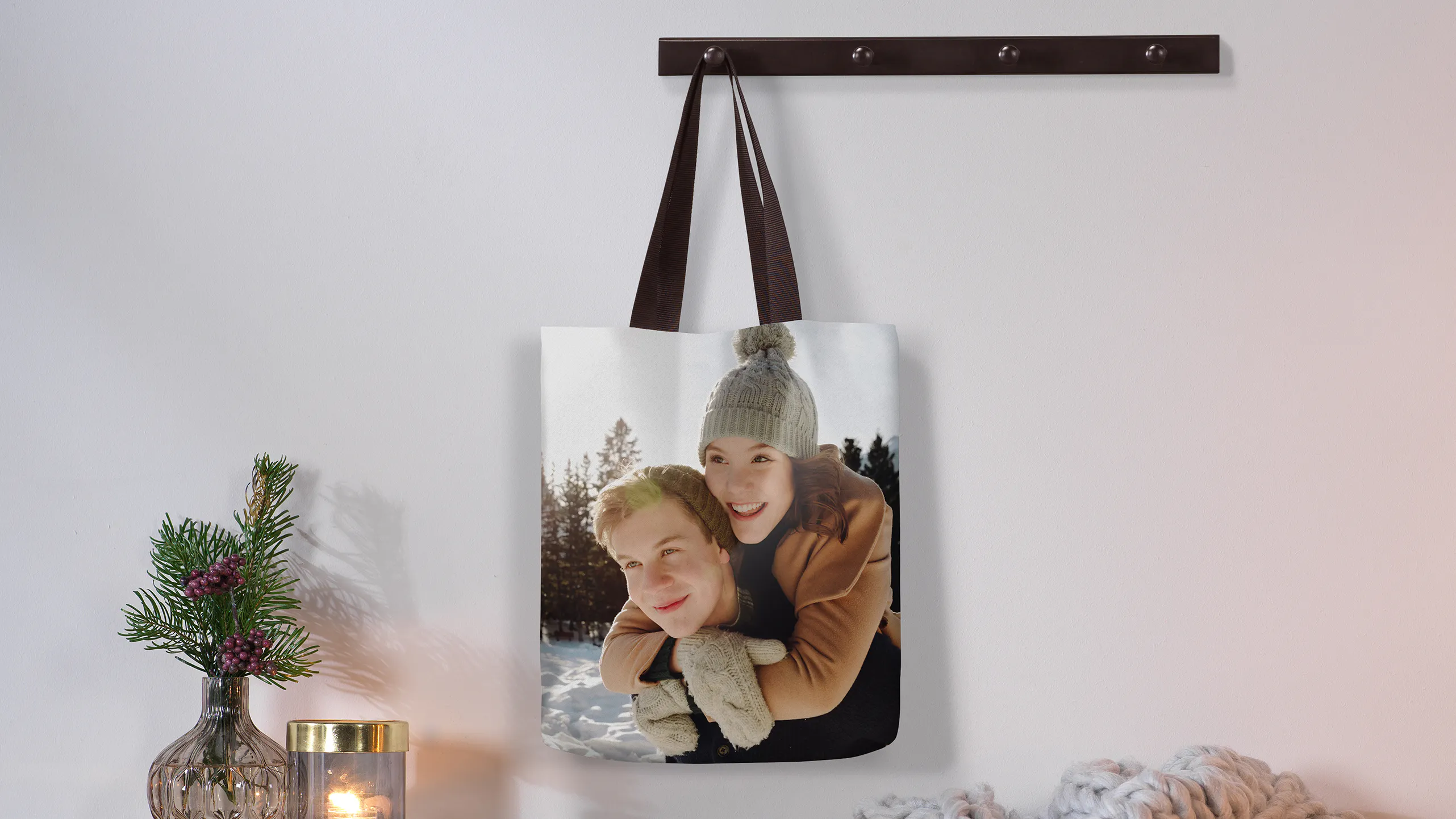 Borsa in tela personalizzata con foto di una coppia