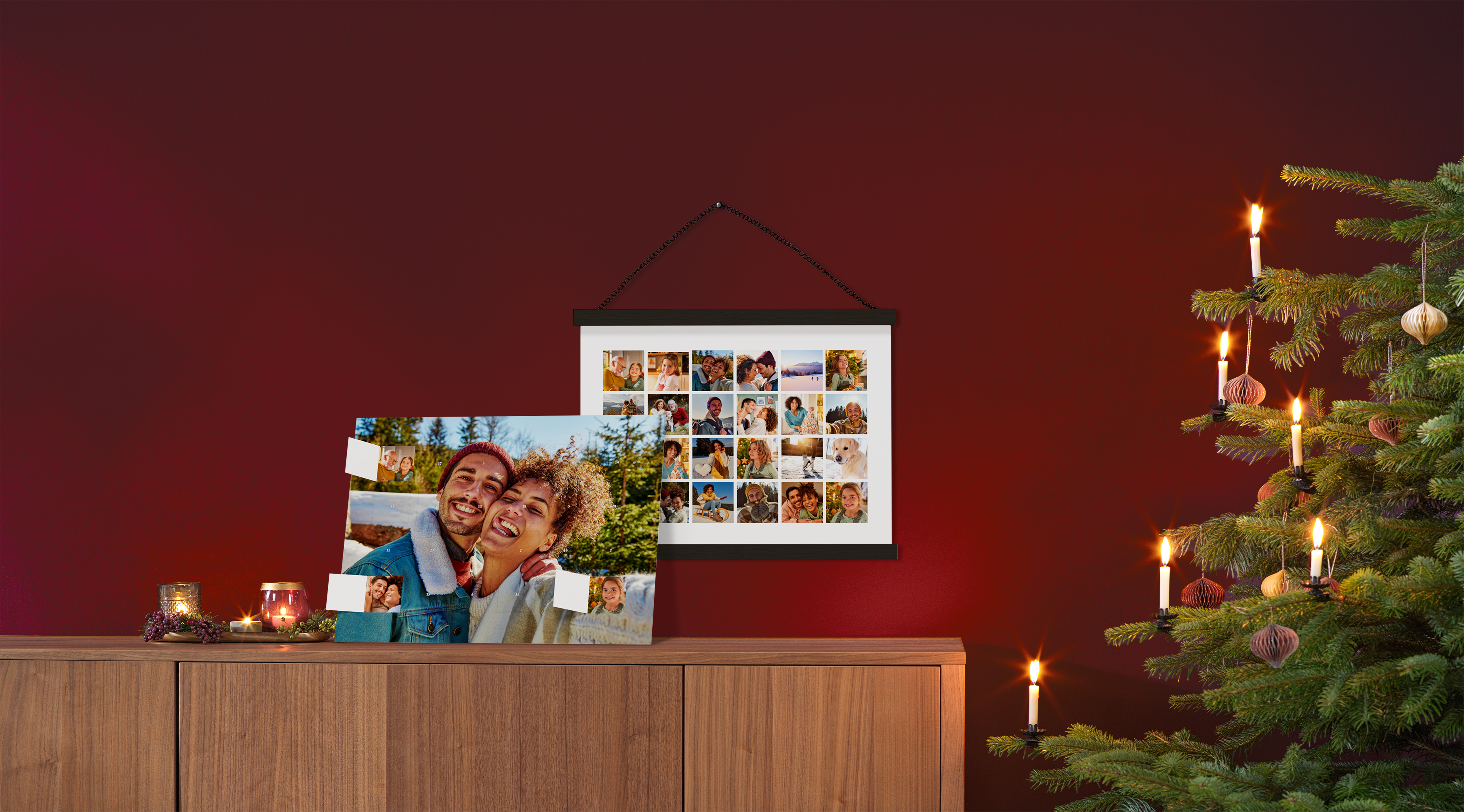 Calendario de Adviento versión póster con soporte de madera