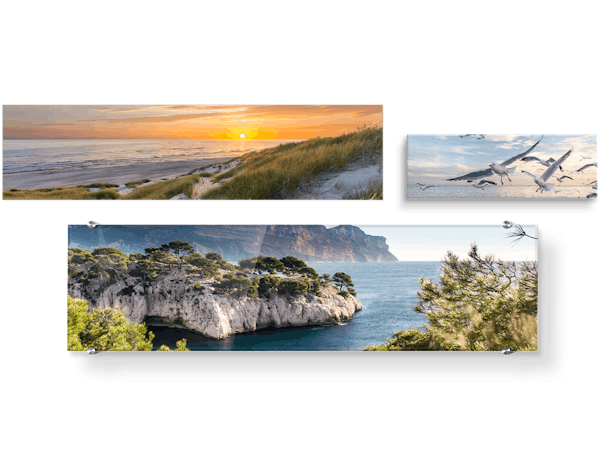 Panoramabilder mit Naturmotiven auf unterschiedlichen Materialien und in verschiedenen Größen.