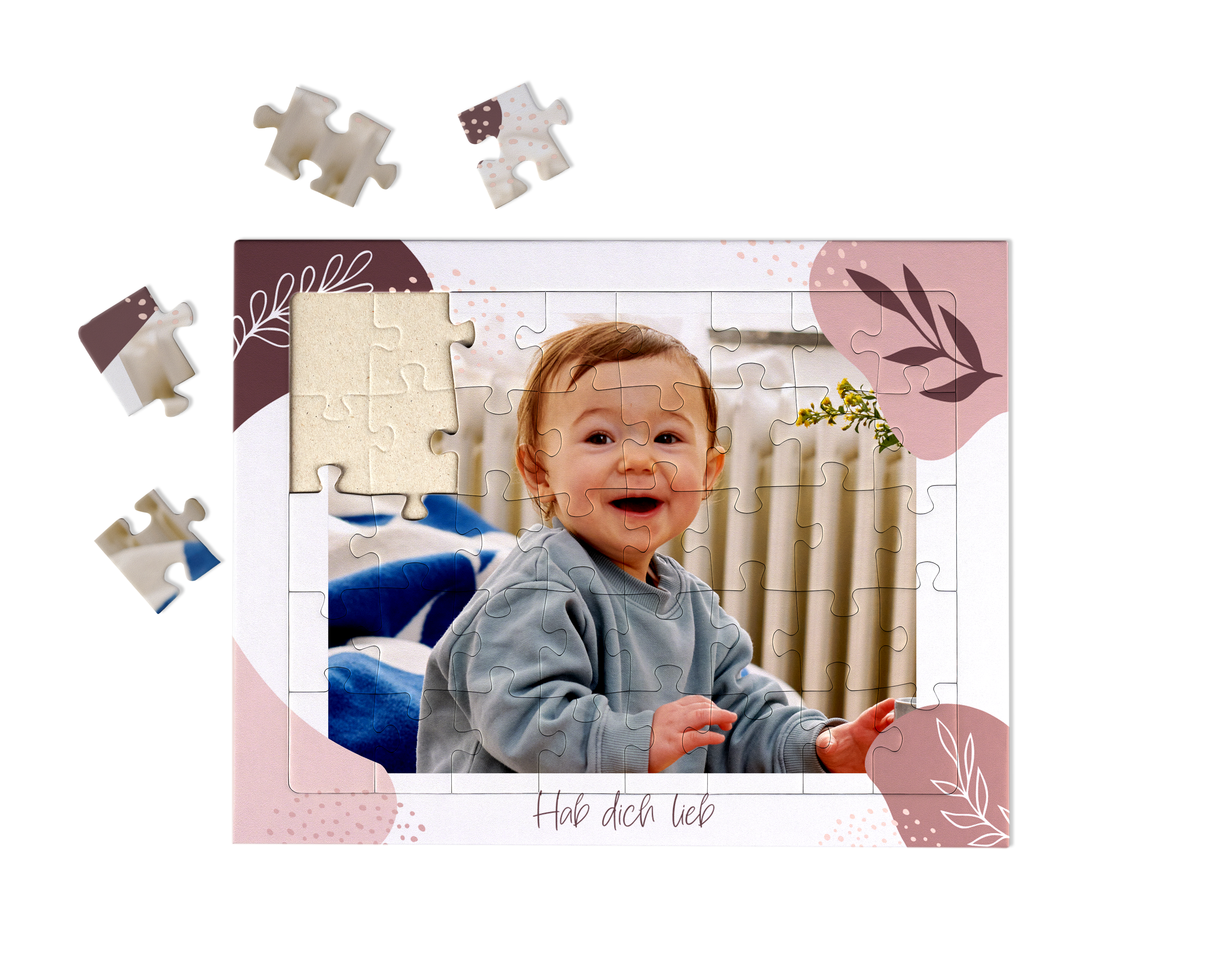 Puzzle personalizado y con marco con la foto de un niño pequeño sonriente.