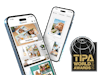 Smartphone mit Screenshot der Pixum App und dem Testsieger-Logo des TIPA World Award 2024