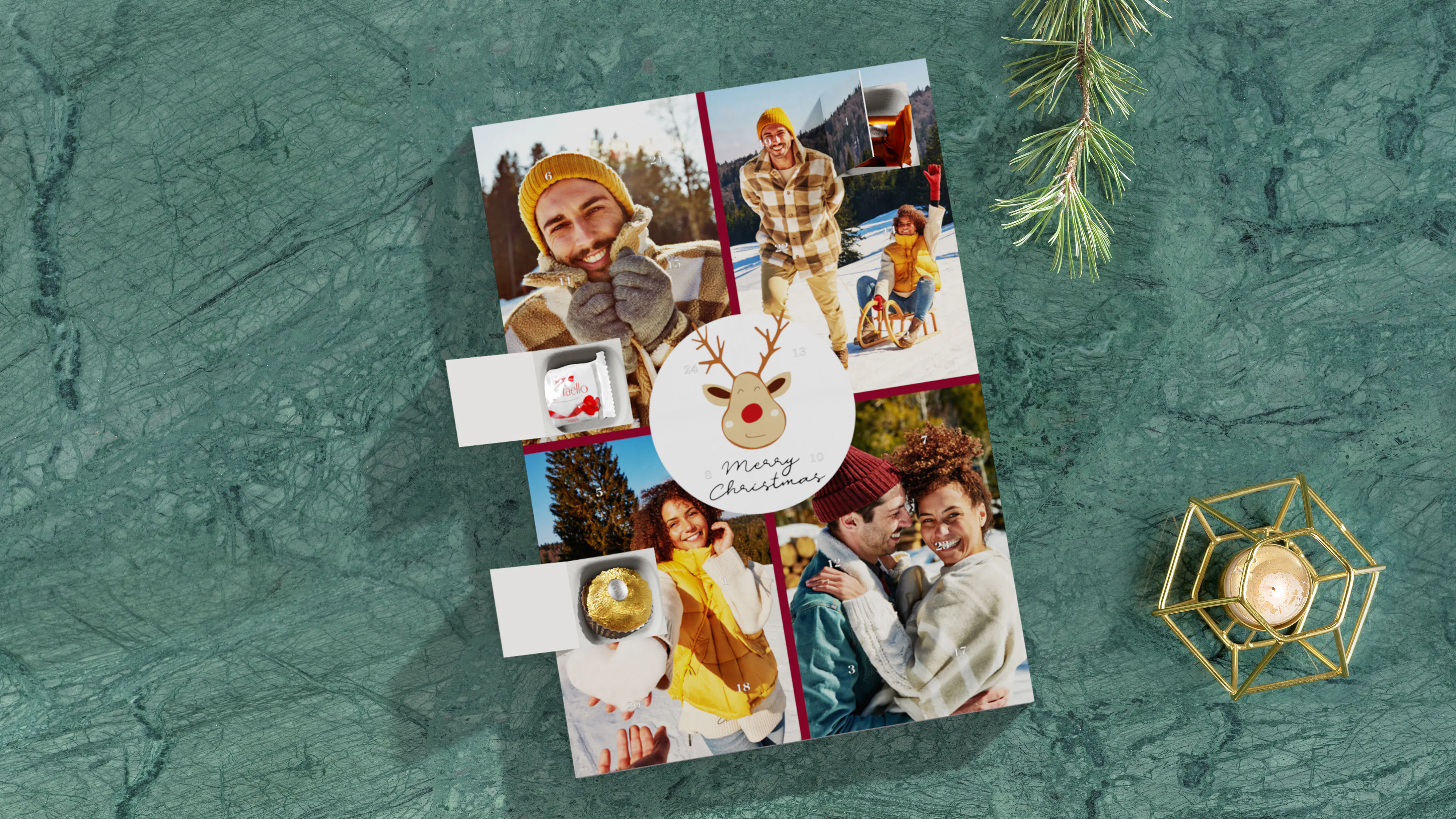 Foto-Adventskalender mit Ferrero Pralinen als Collage 