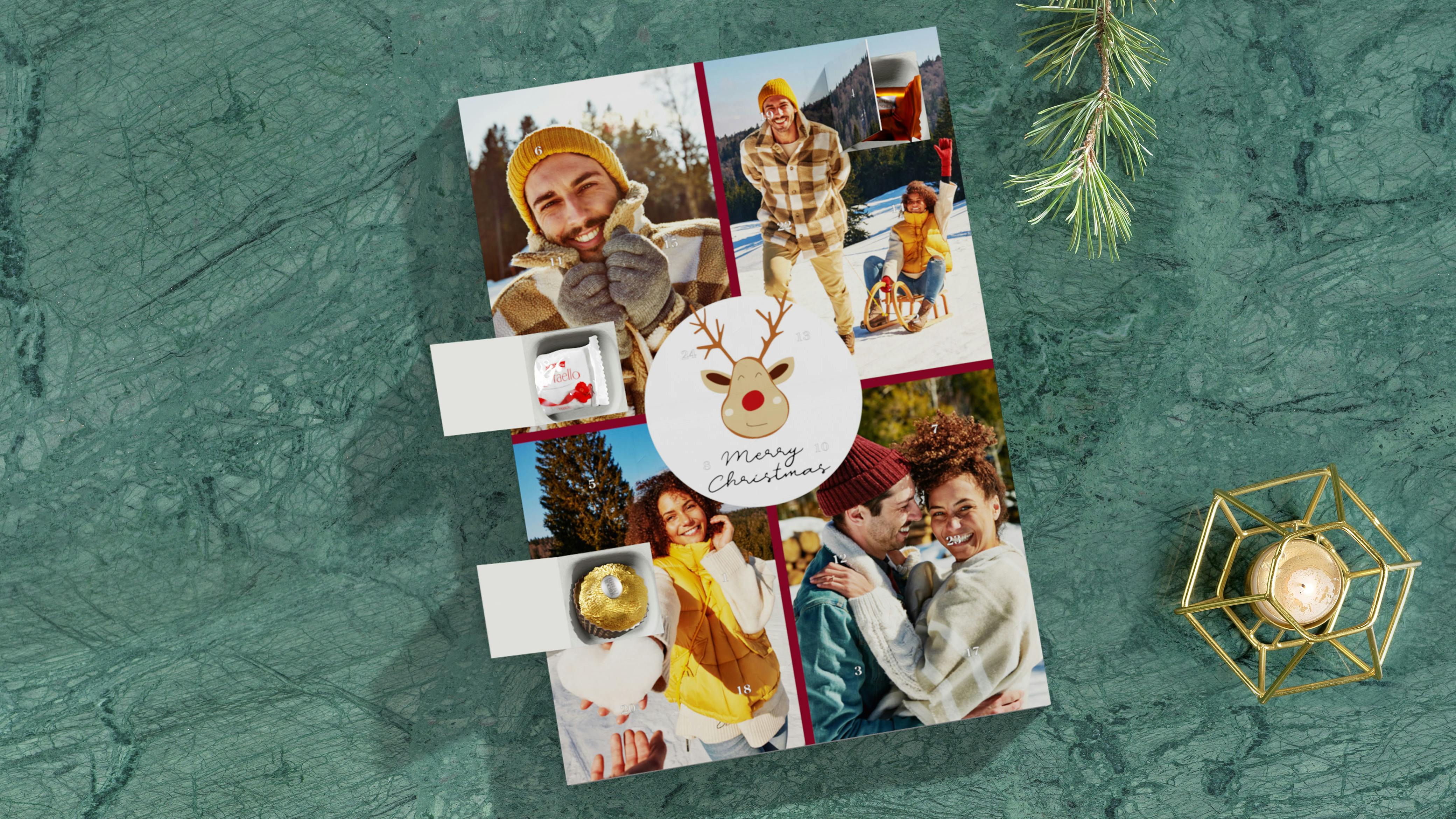 Foto-Adventskalender mit Ferrero Pralinen als Collage Foto-Adventskalender mit Ferrero Pralinen als Collage aus Pärchenmotiven im Ambiente