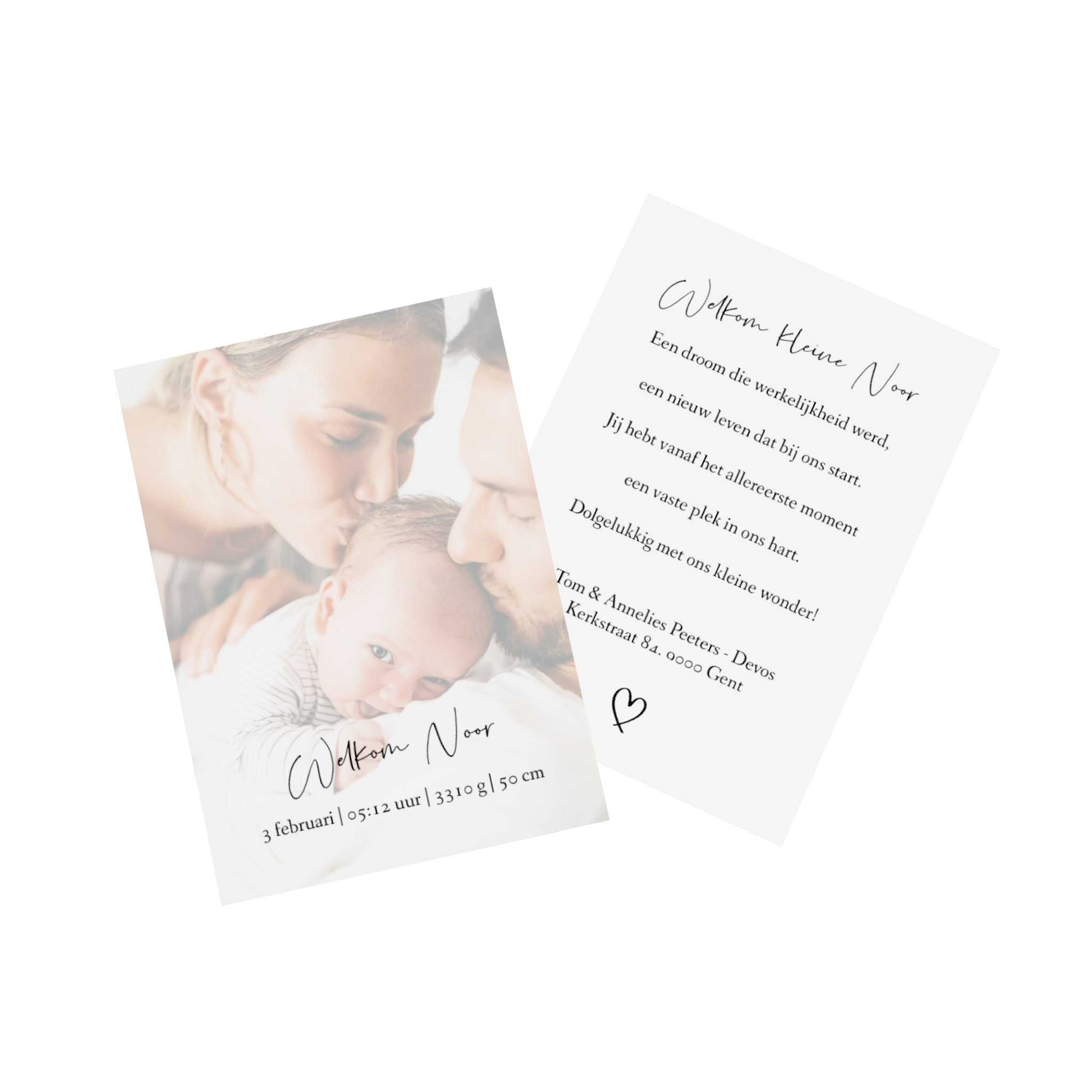 Babykaart met familiefoto.