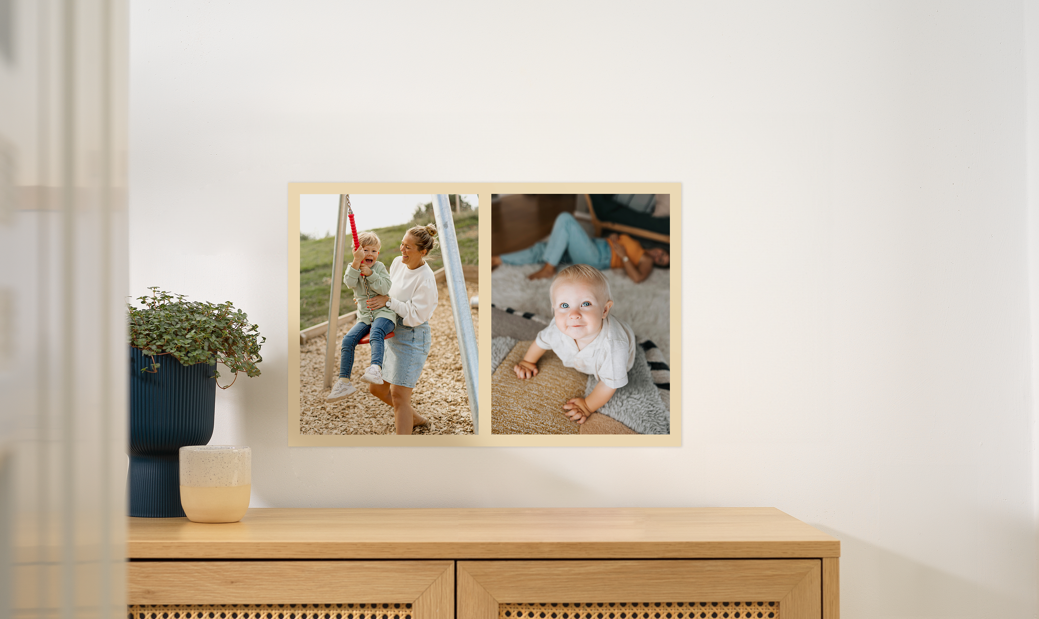 Eine Fotocollage mit Familienfotos auf einem Poster gedruckt