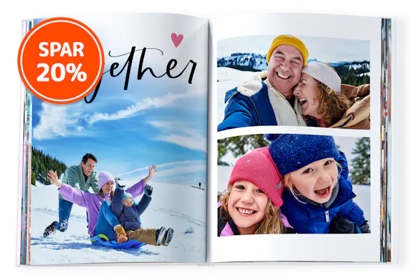 Pixum fotobog Pixum fotobog i liggende format med familiebilleder og kreativt design