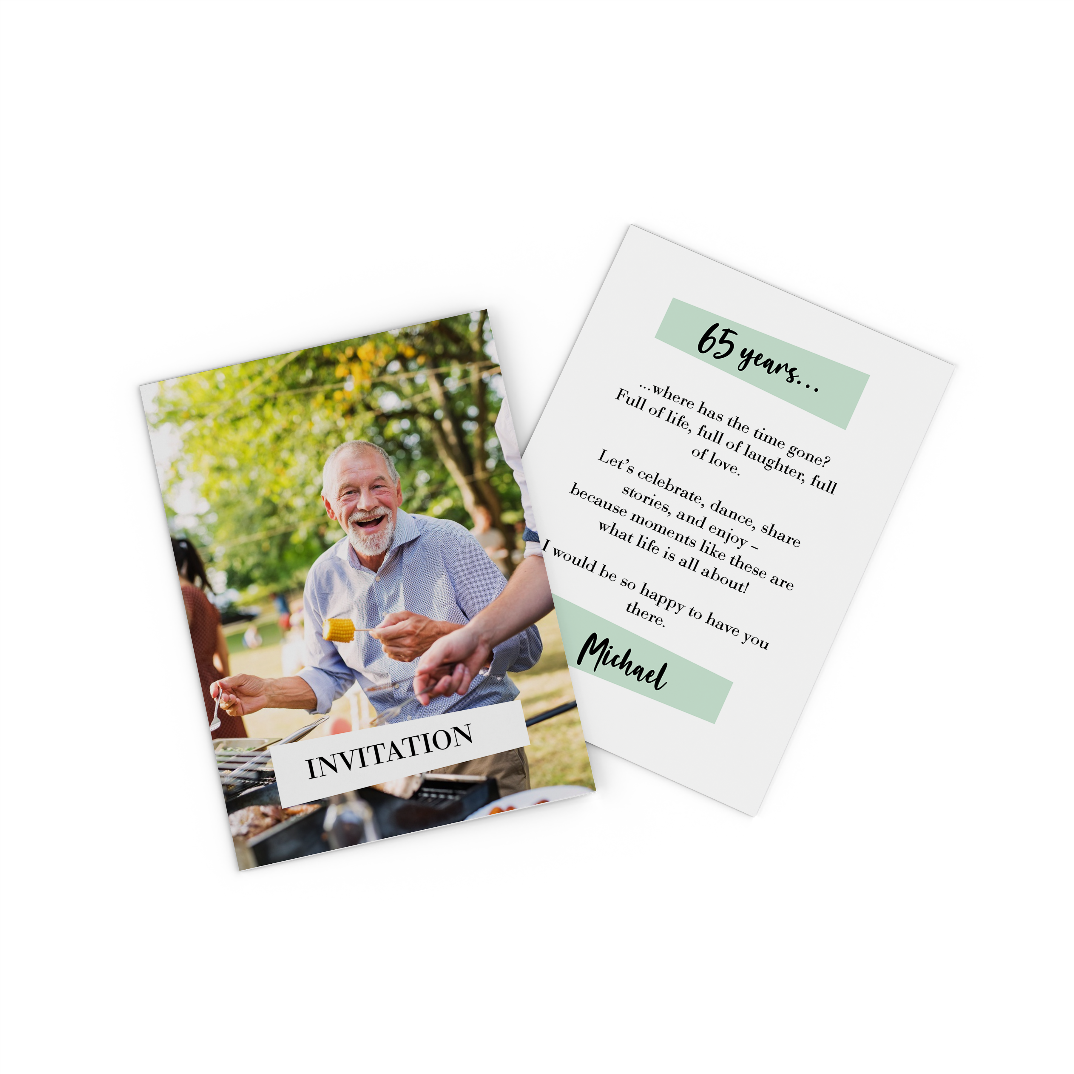 Carte d'invitation à un anniversaire personnalisée avec une photo et des éléments verts