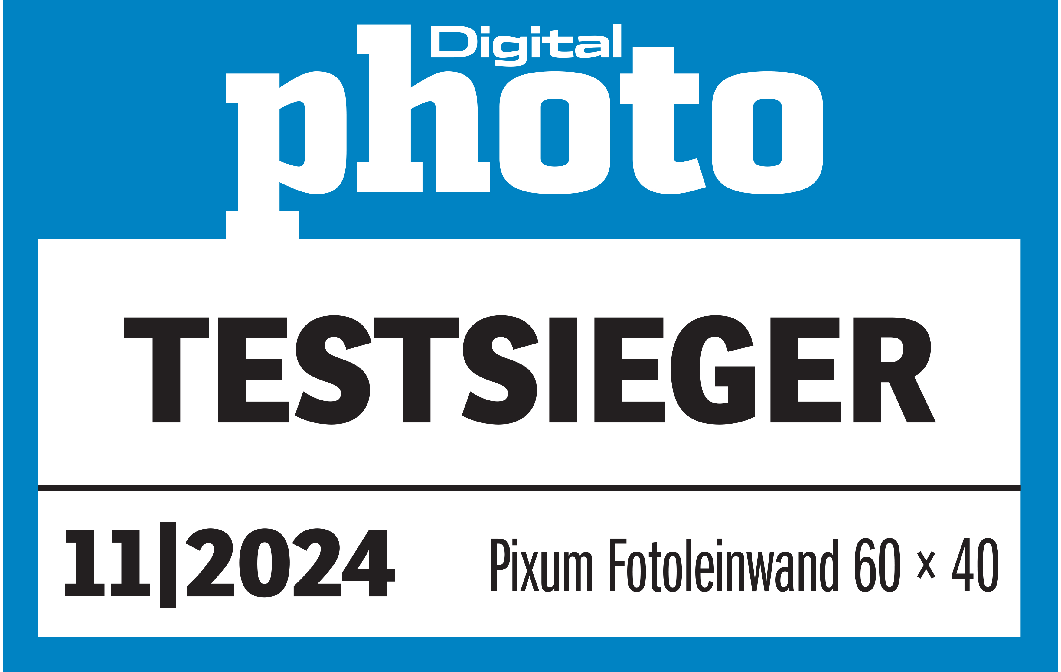 Testsiegel von der digitalPHOTO 11/24 für die Pixum Fotoleinwände als Testsieger