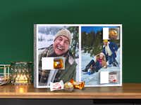 Adventskalender mit Foto-Collage und Ferrero Pralinen Ein mit Ferrero Pralinen befüllter Adventskalender auf dem eine Fotocollage aus zwei Fotos zu sehen ist.