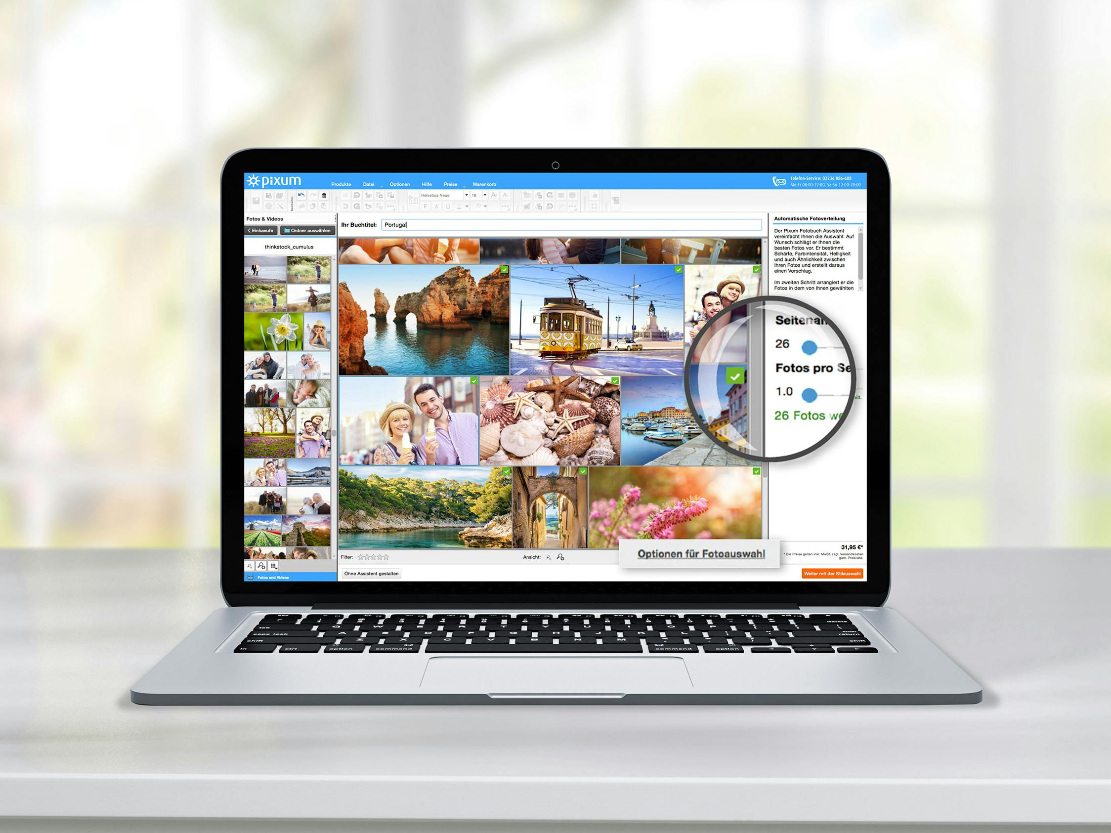 Pixum Fotowelt Software Laptop mit dem Fotobuch Assistent der Fotowelt Software im Ambiente