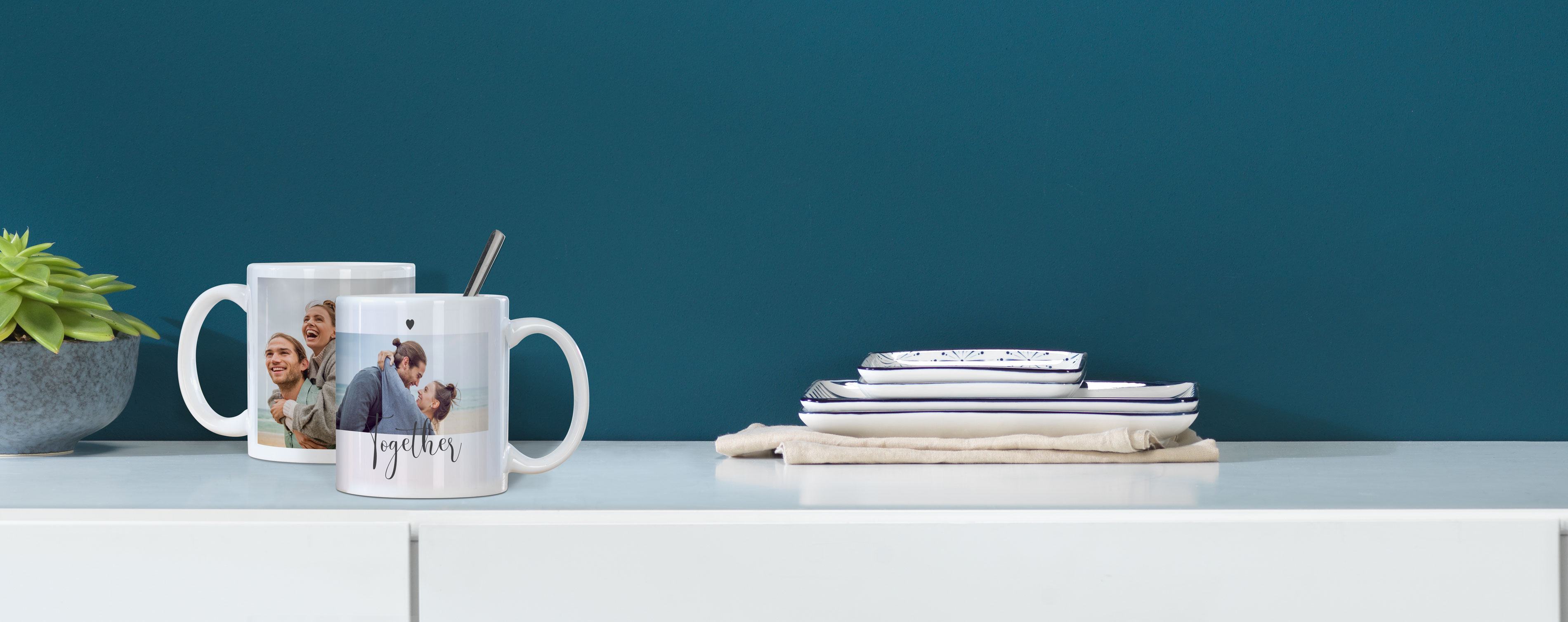 Tazas personalizadas con diseño y fotos de pareja