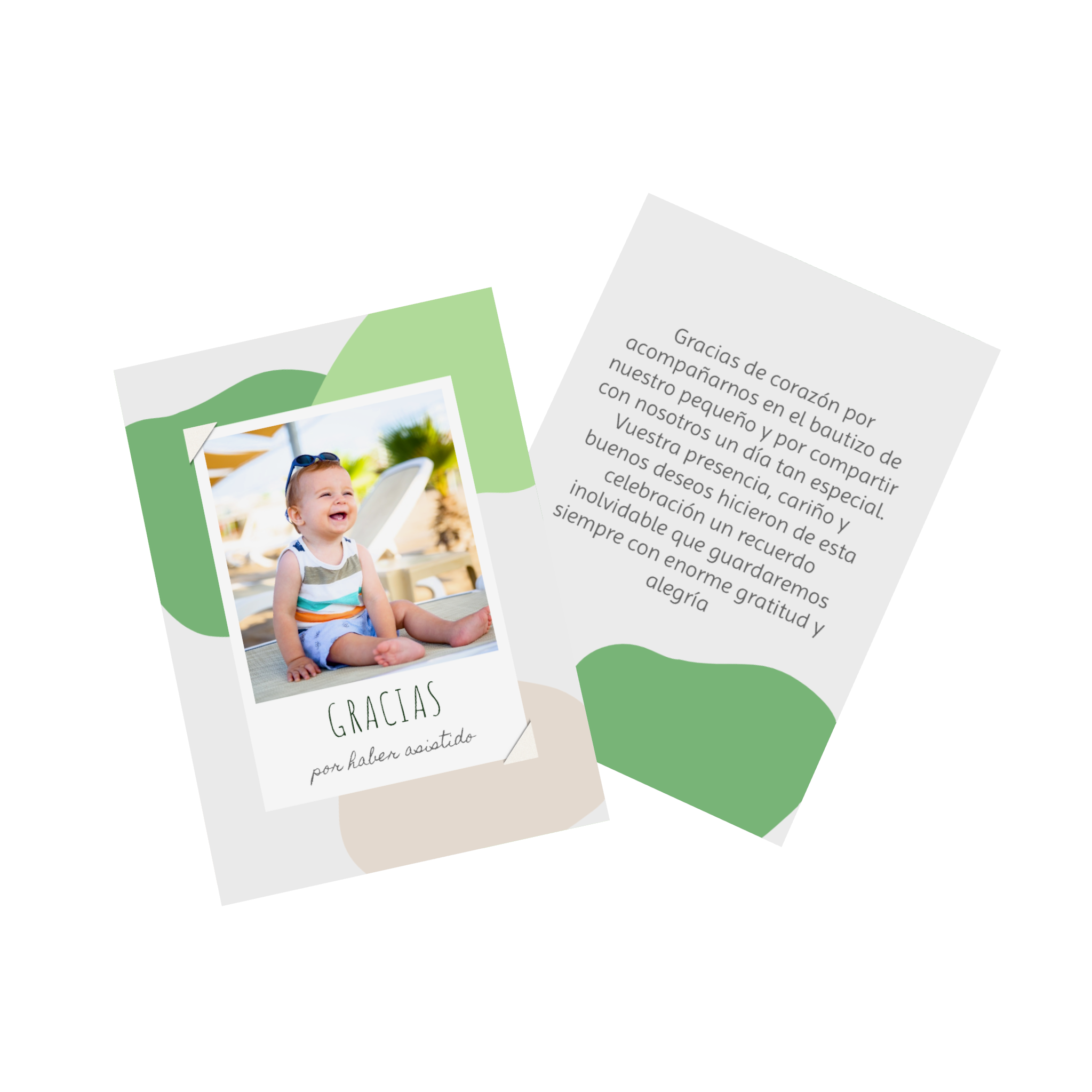Una tarjeta de agradecimiento de bautizo personalizada con fotos y textos