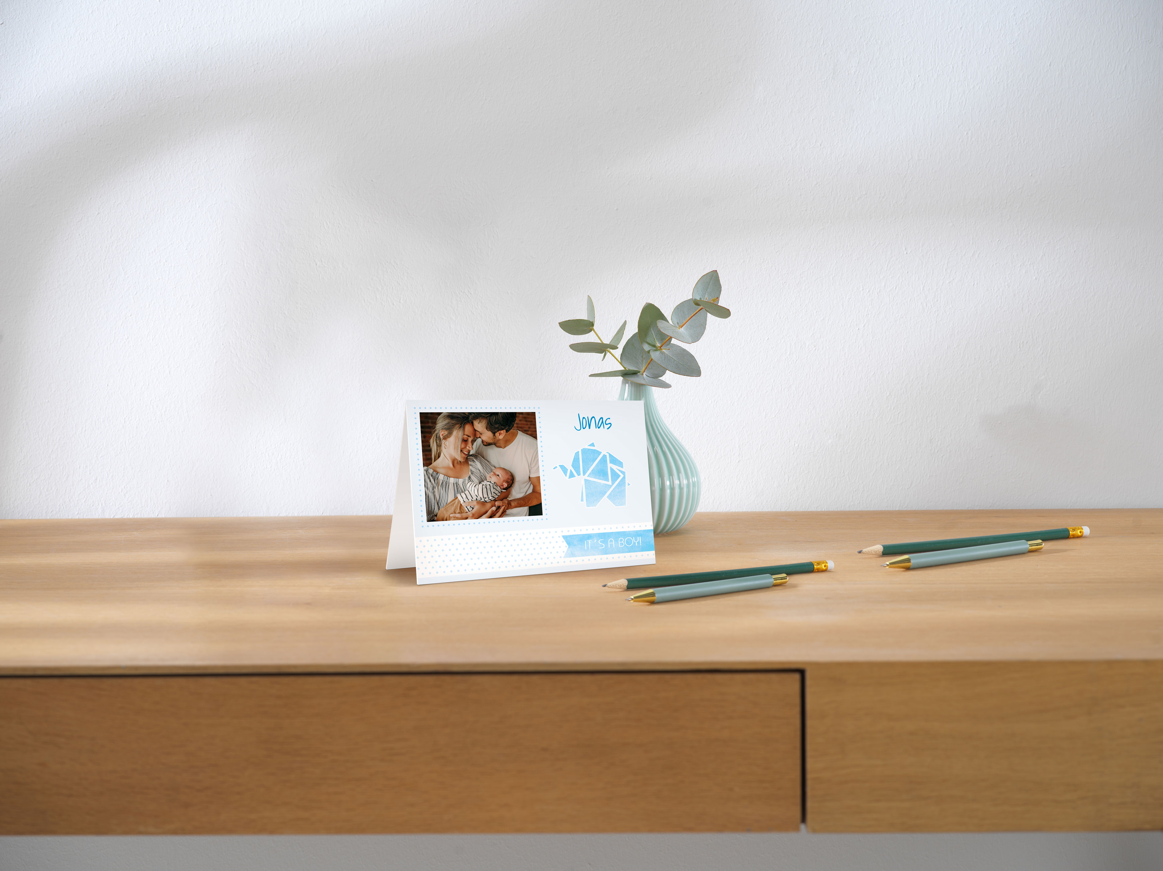 Karte in blau mit Elefant