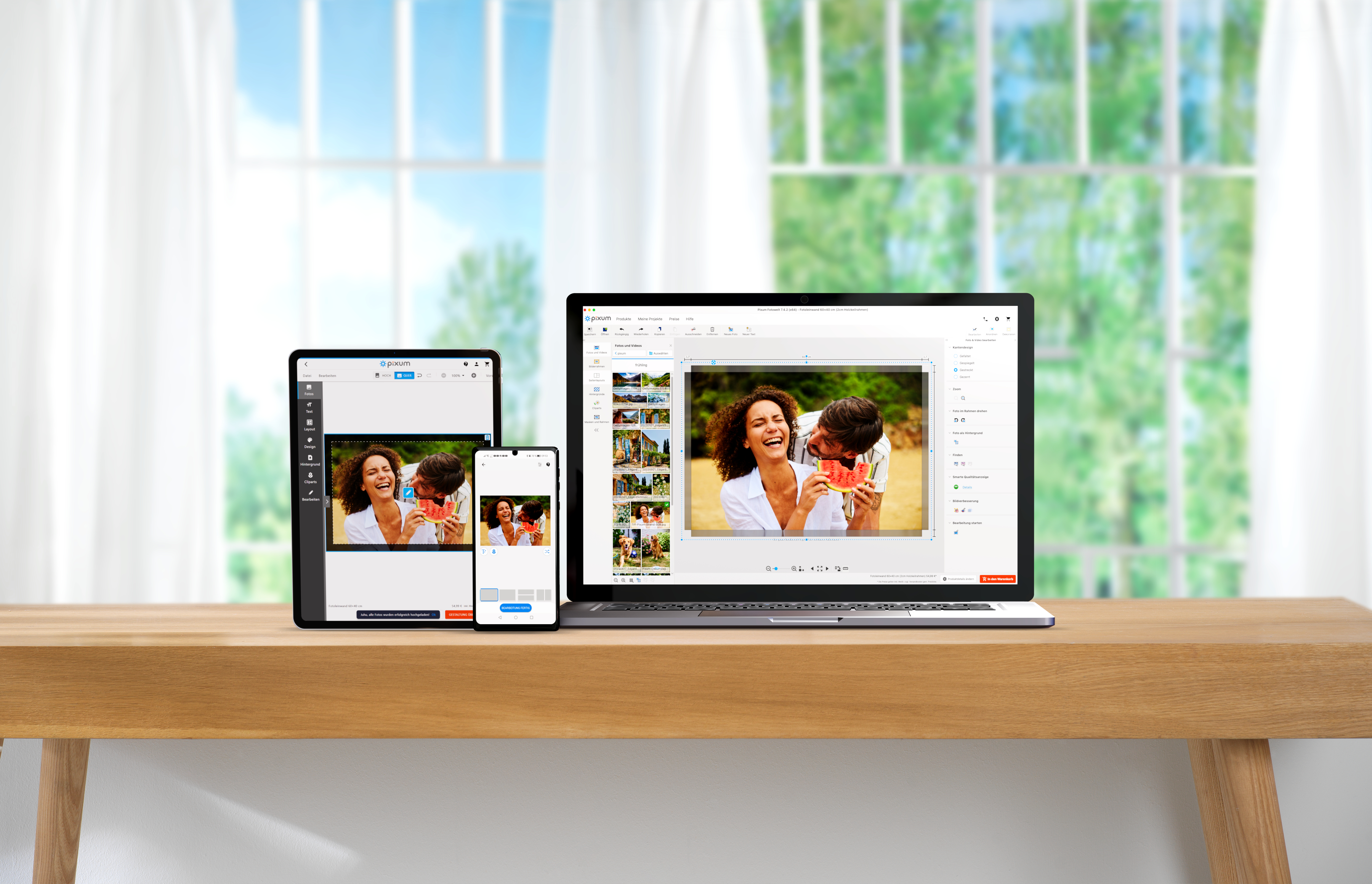 Différentes interfaces de commande pour la création de produits photo Pixum