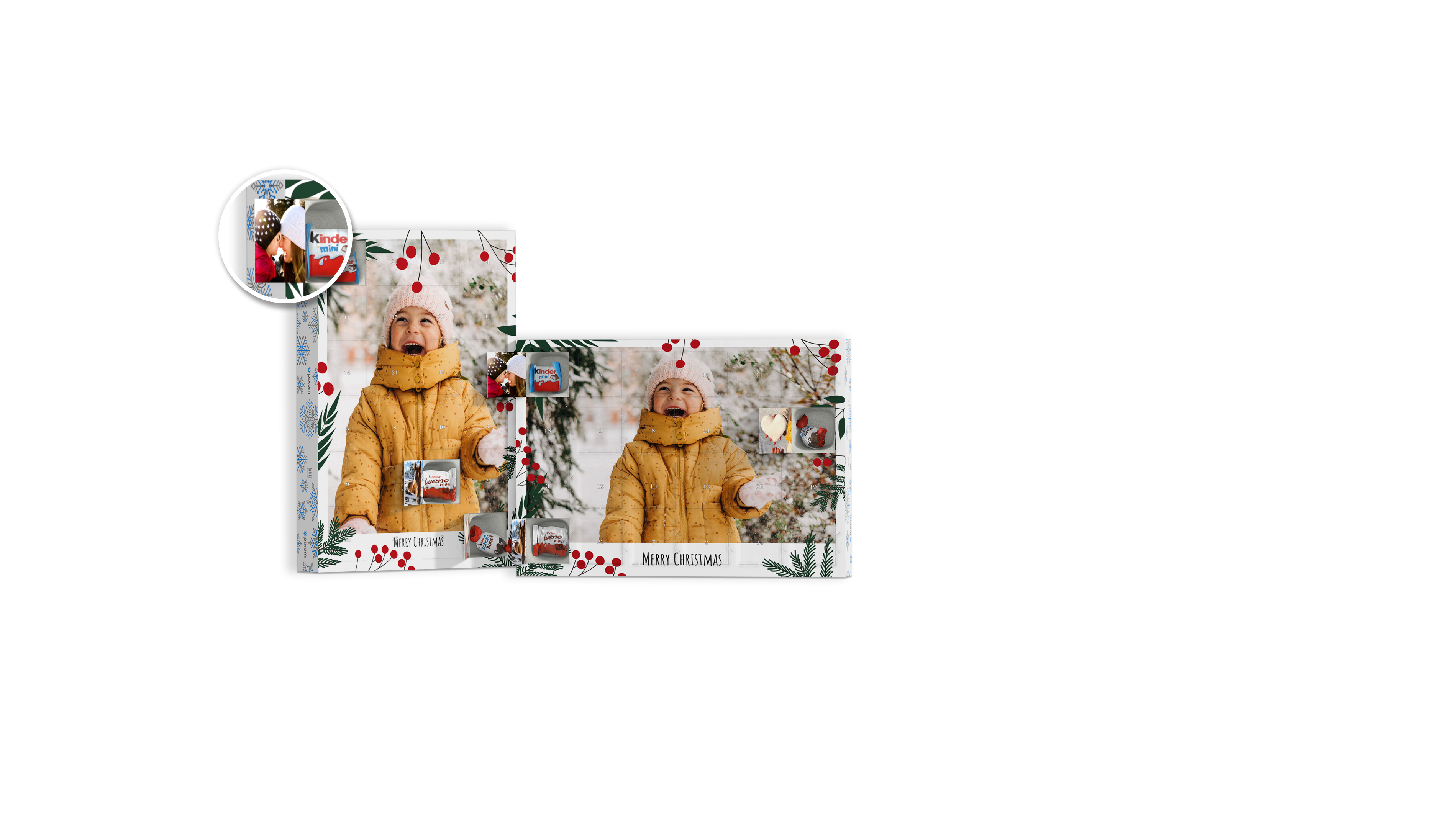 Calendario de Adviento con celdas con fotos con la foto de una niña