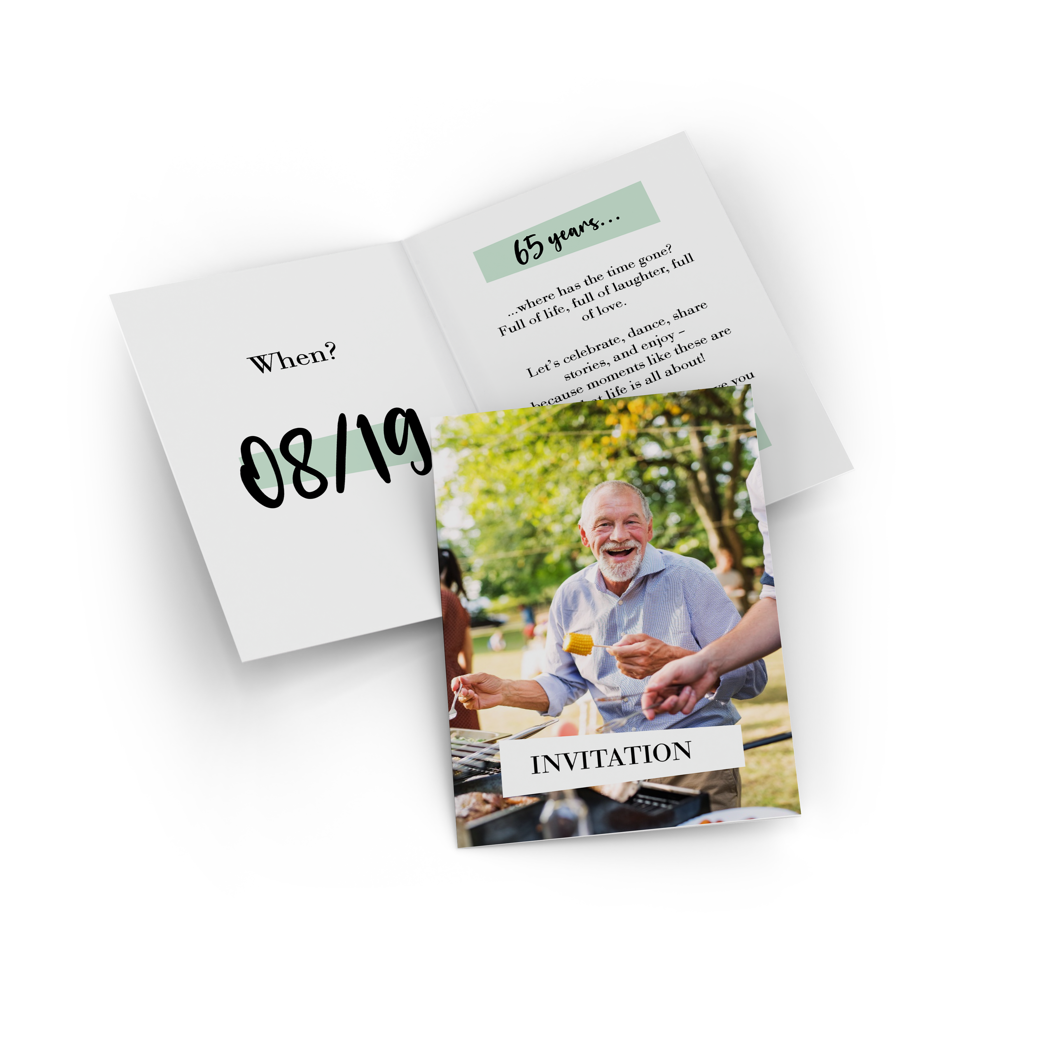 Carte d'invitation à un anniversaire personnalisée avec une photo et des éléments verts