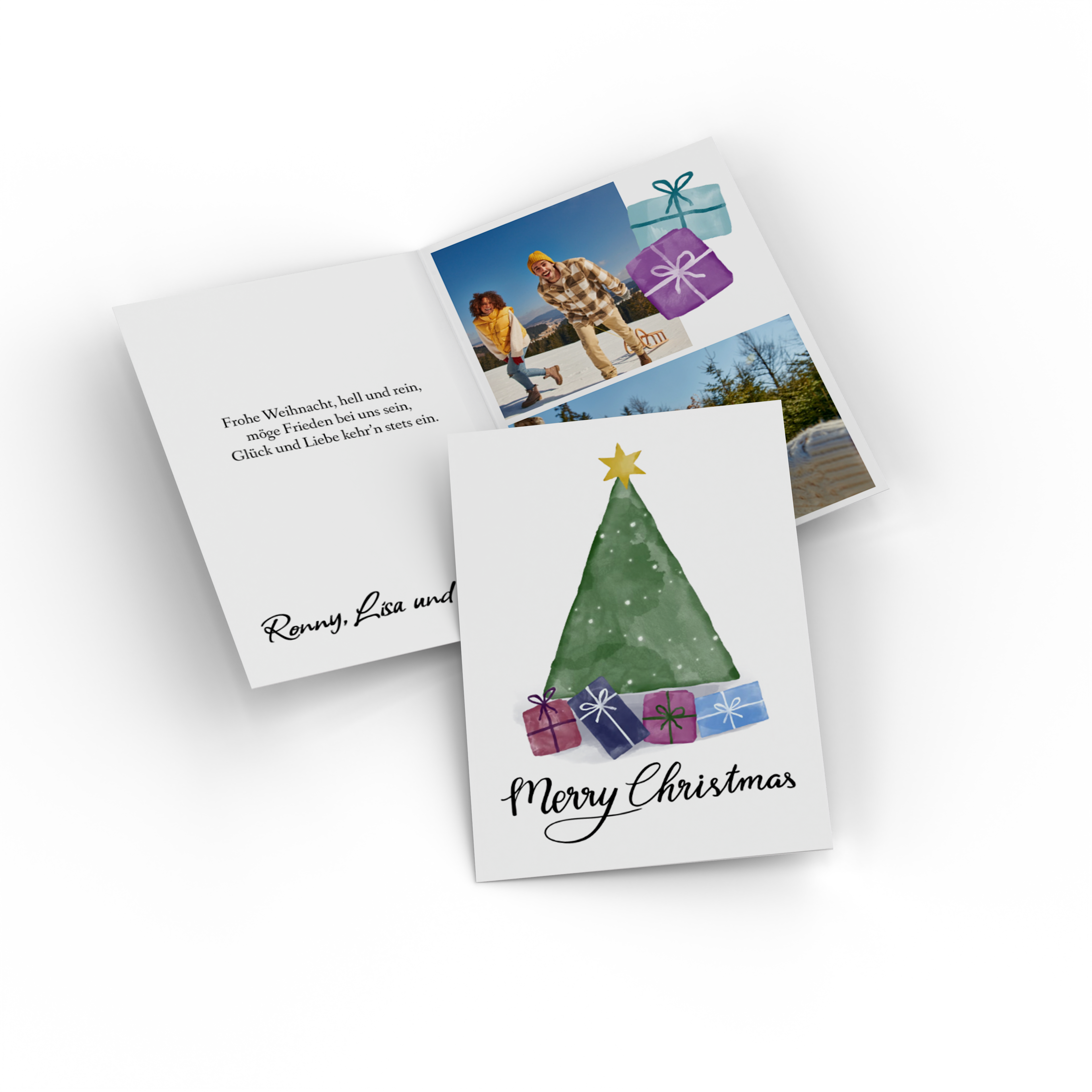 Klappkarte als Weihnachtskarte mit Familienfoto