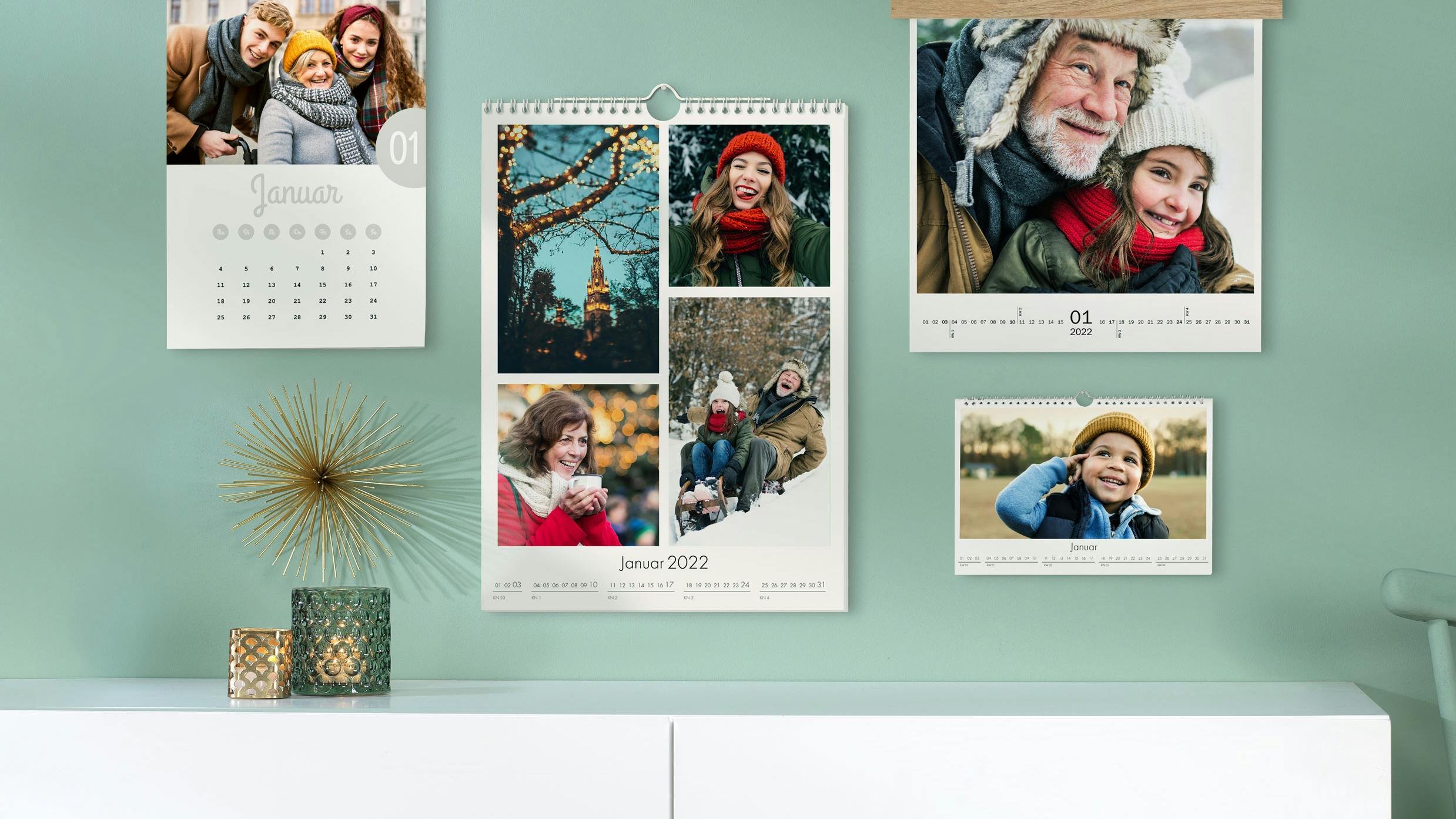 Verschiedene Wandkalender mit winterlichen Motiven