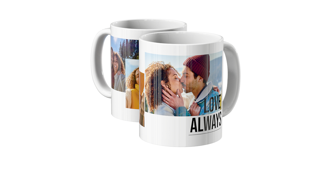 Panoramatasse mit Pärchenbildern und dem Design 'Love Always'