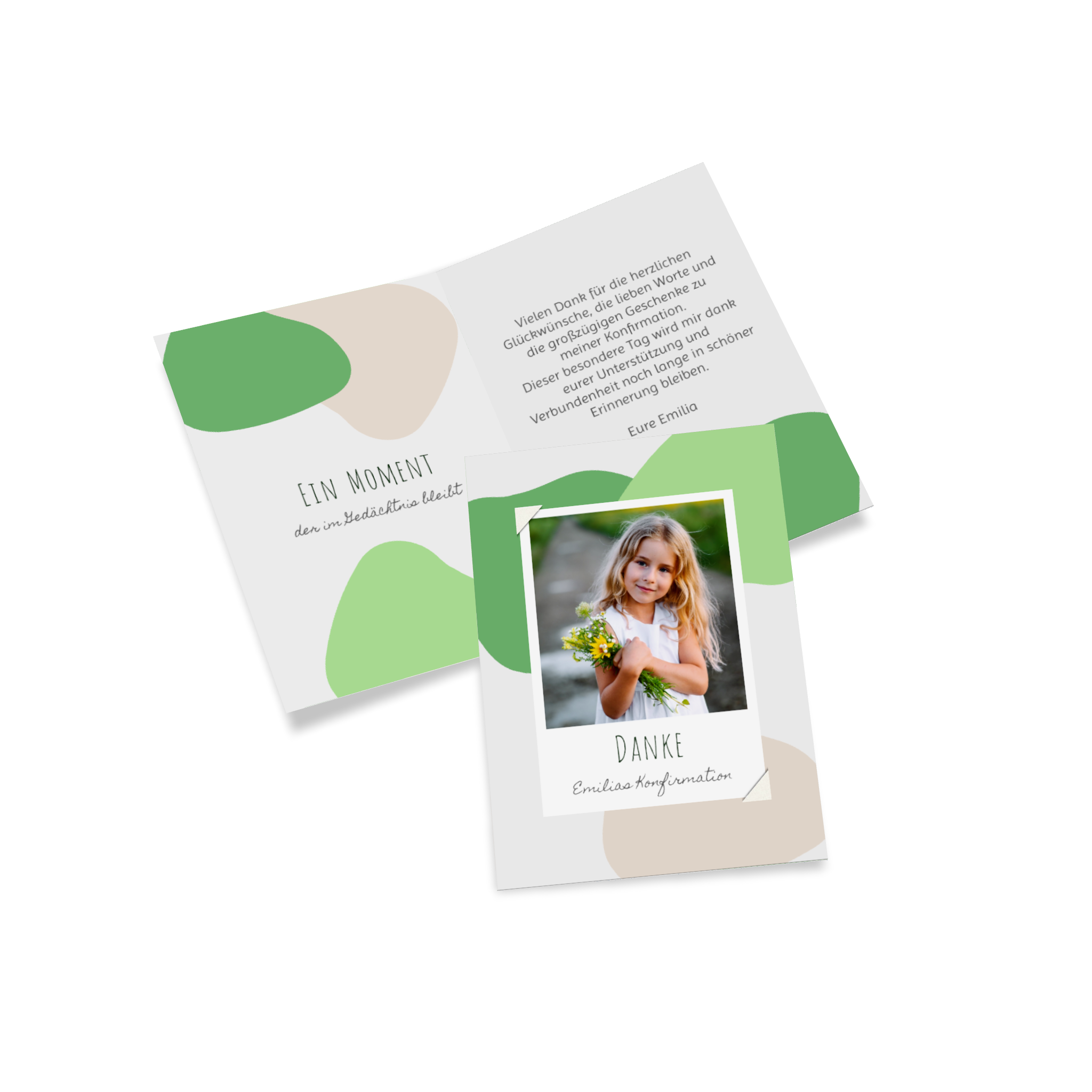 Bunte Konfirmationskarte als Danksagung mit einem Foto.